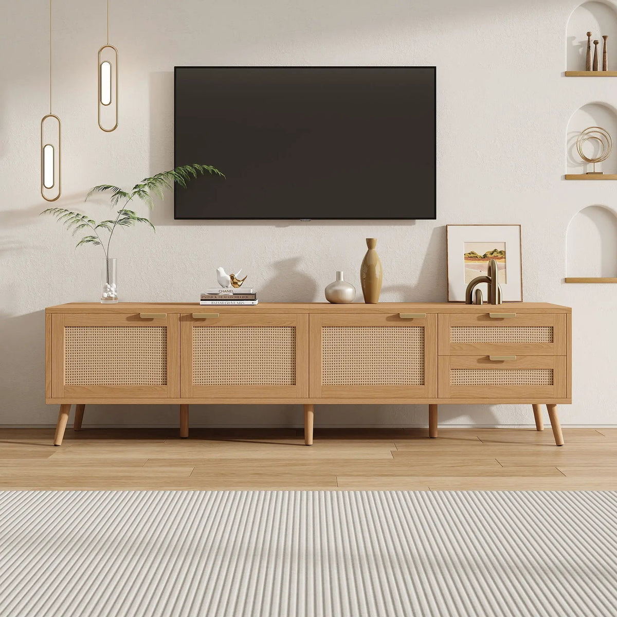 TV Stand | 2 Drawers | Cable Management | Natural Rattan