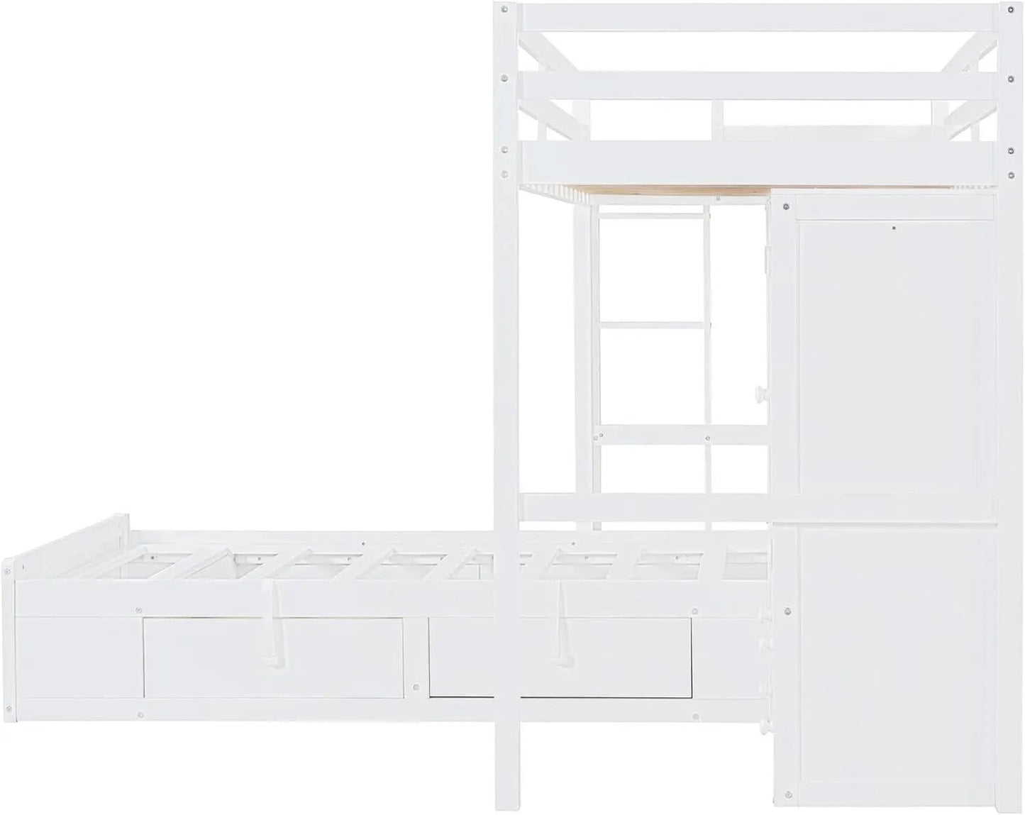 White Twin Over Twin Bunk Bed With Drawers And Wardrobe from PriceLows™