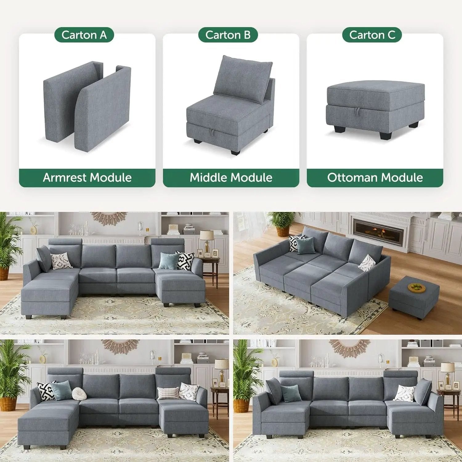 Bluish Grey Transformable Sleeper Sofa With Storage from PriceLows™