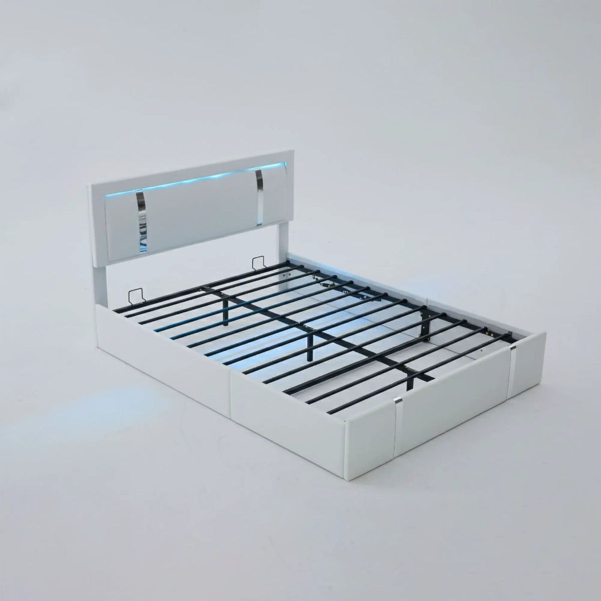 Upholstered Platform Bed Frame | Adjustable LED Headboard | Hydraulic Lift