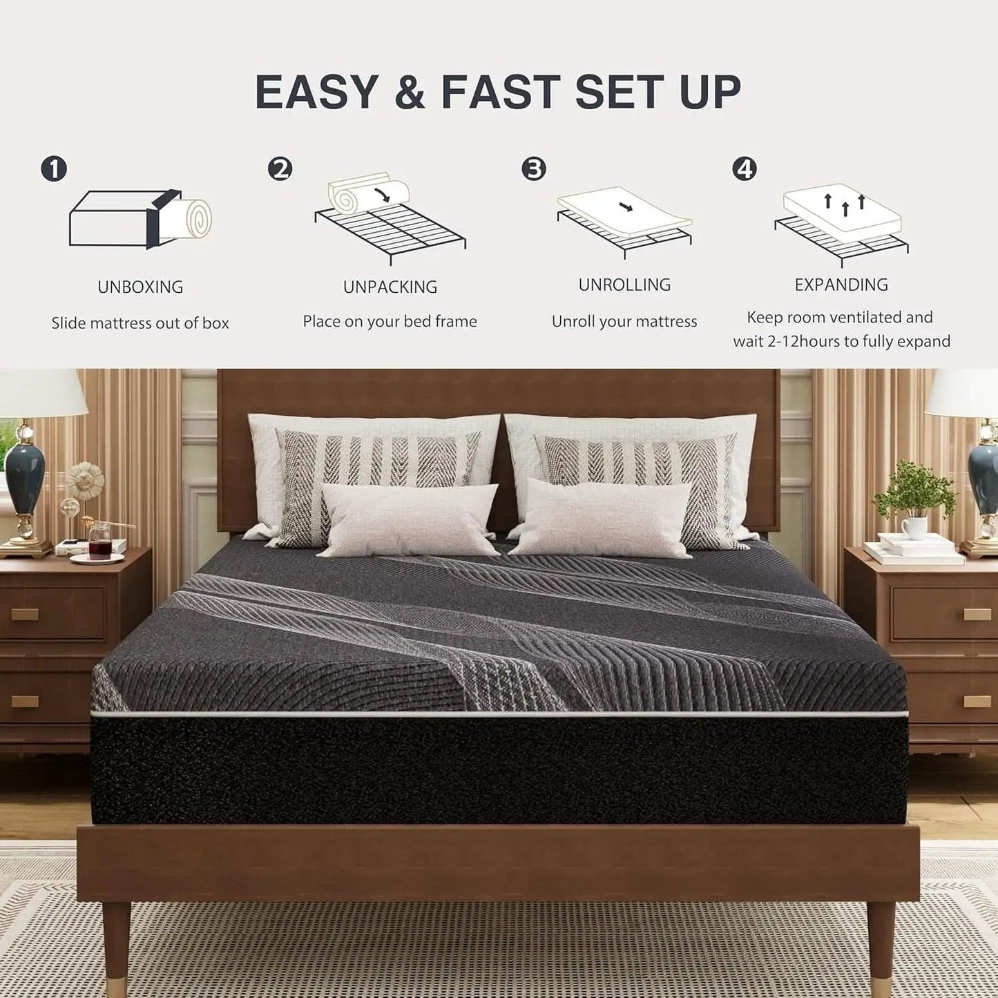 Queen Size Gel Memory Foam Mattress Thermoregulating from PriceLows™
