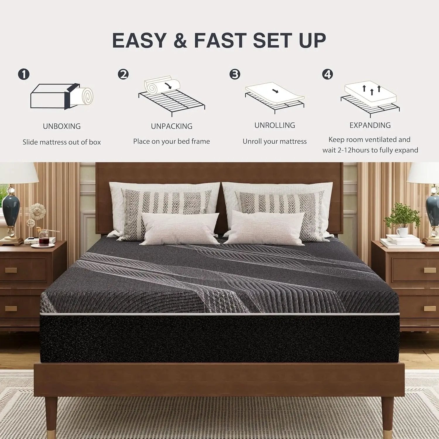 Queen Size Gel Memory Foam Mattress Thermoregulating from PriceLows™