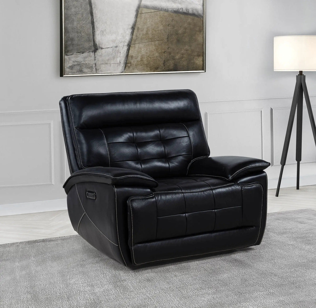 Hewitt Leather Upholstered Dual Power Recliner Chair | 45.25 x 65.25 x 40.25 in | Leather | Black