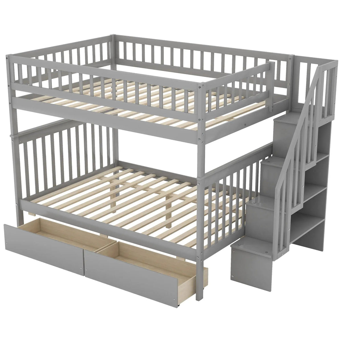 Twin Over Full Bunk Bed | Built In Staircase | Steel Frame