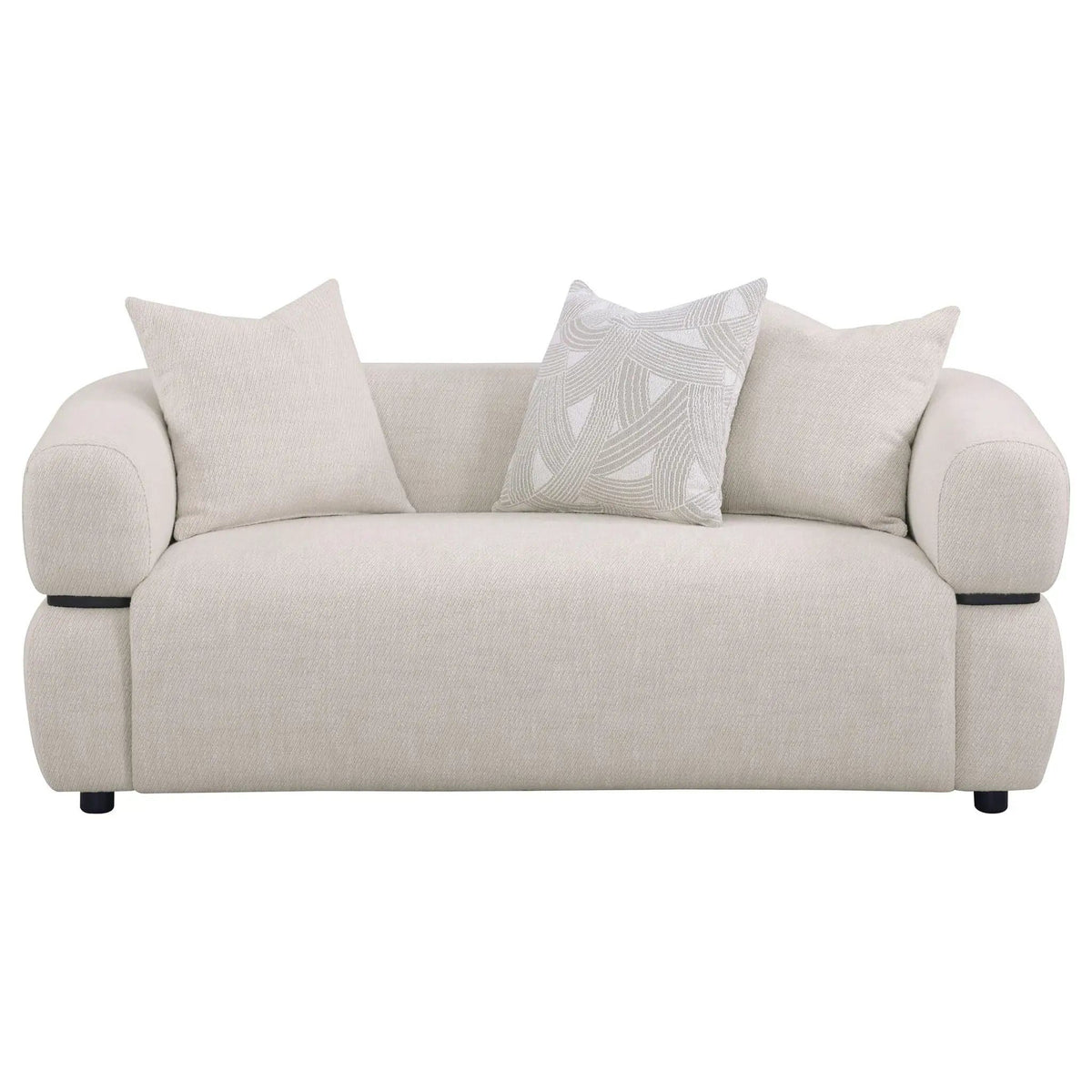 Jeanette 73-inch Fabric Upholstered Round Arm Loveseat | 72.75 x 37 x 28 in | Solid Wood & Fabric | Beige