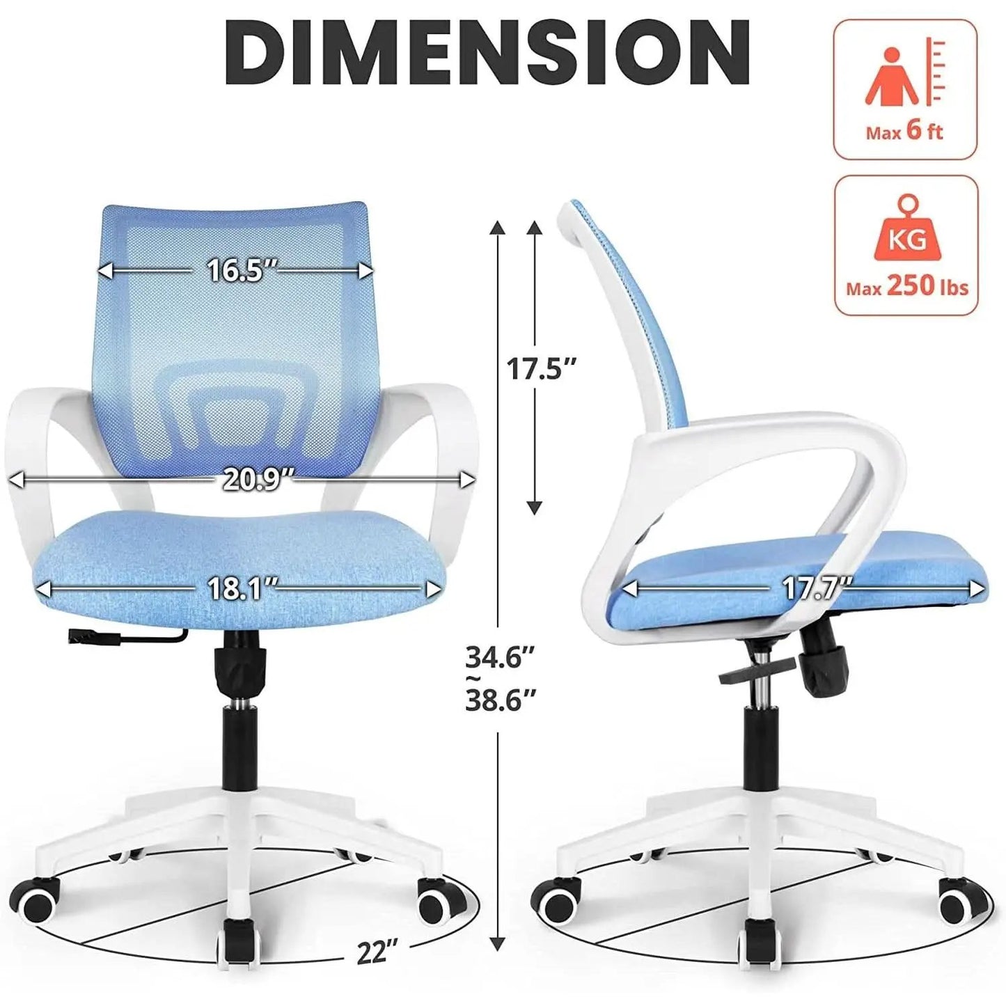 Ergonomic Blue Mesh Office Chair With Wheels Compact Size from PriceLows™
