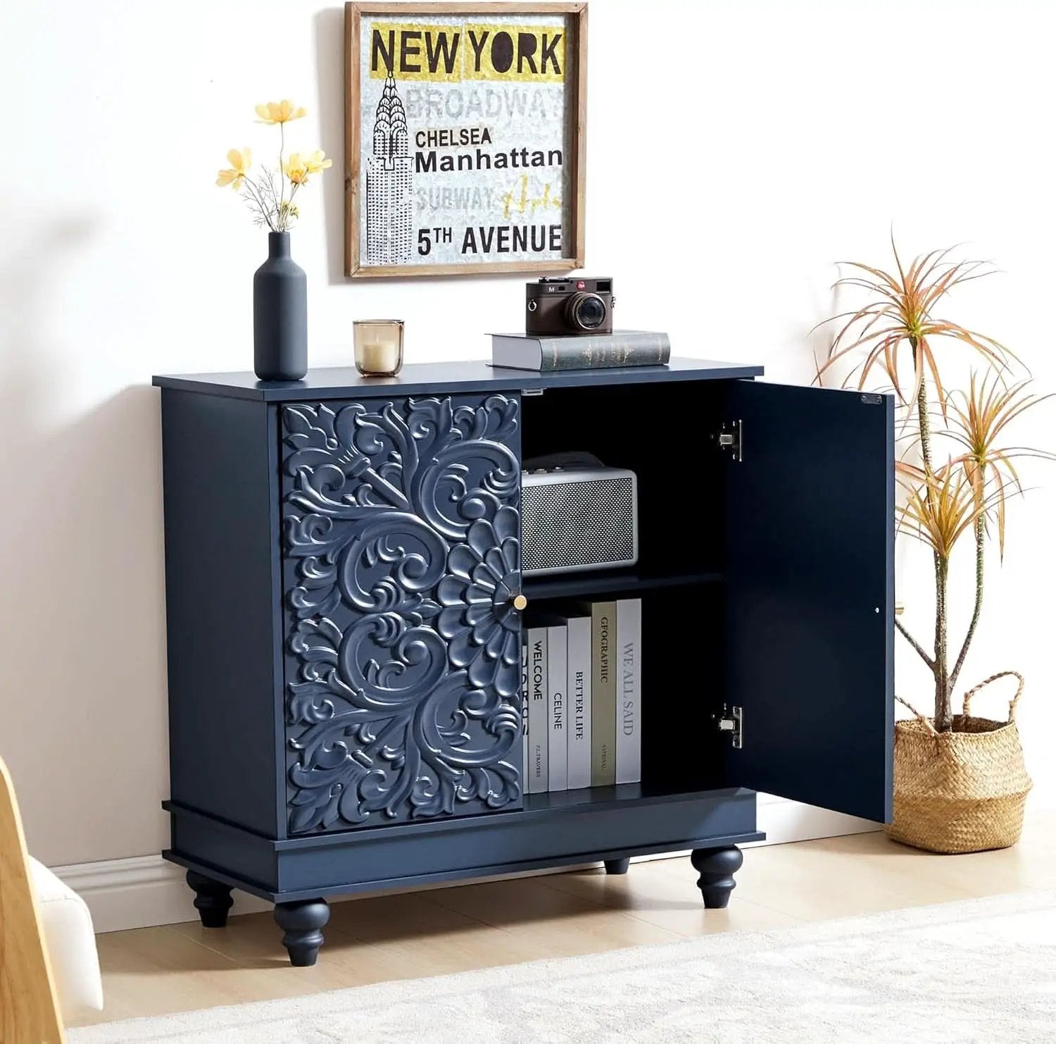 Midnight Blue Luxury Accent Sideboard With 2 Doors from PriceLows™
