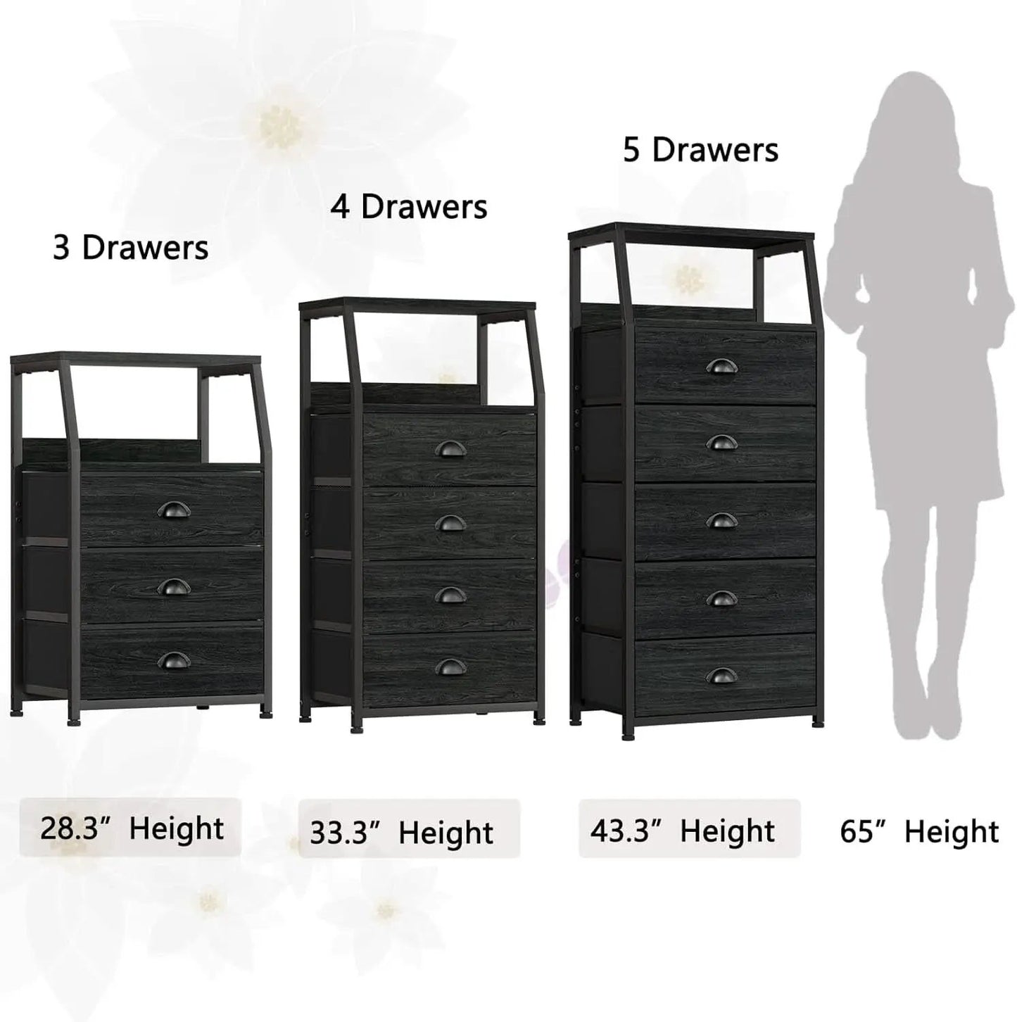 Black Night Stand With 3 Fabric Drawers And 2 Tier Shelf from PriceLows™