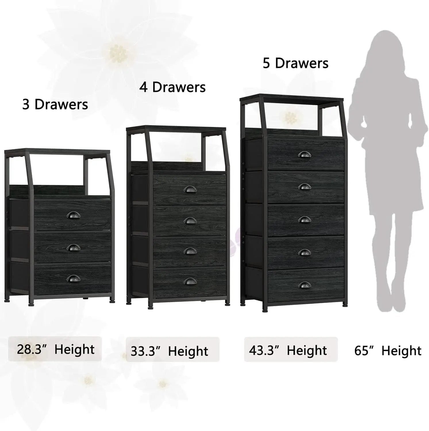 Black Night Stand With 3 Fabric Drawers And 2 Tier Shelf from PriceLows™