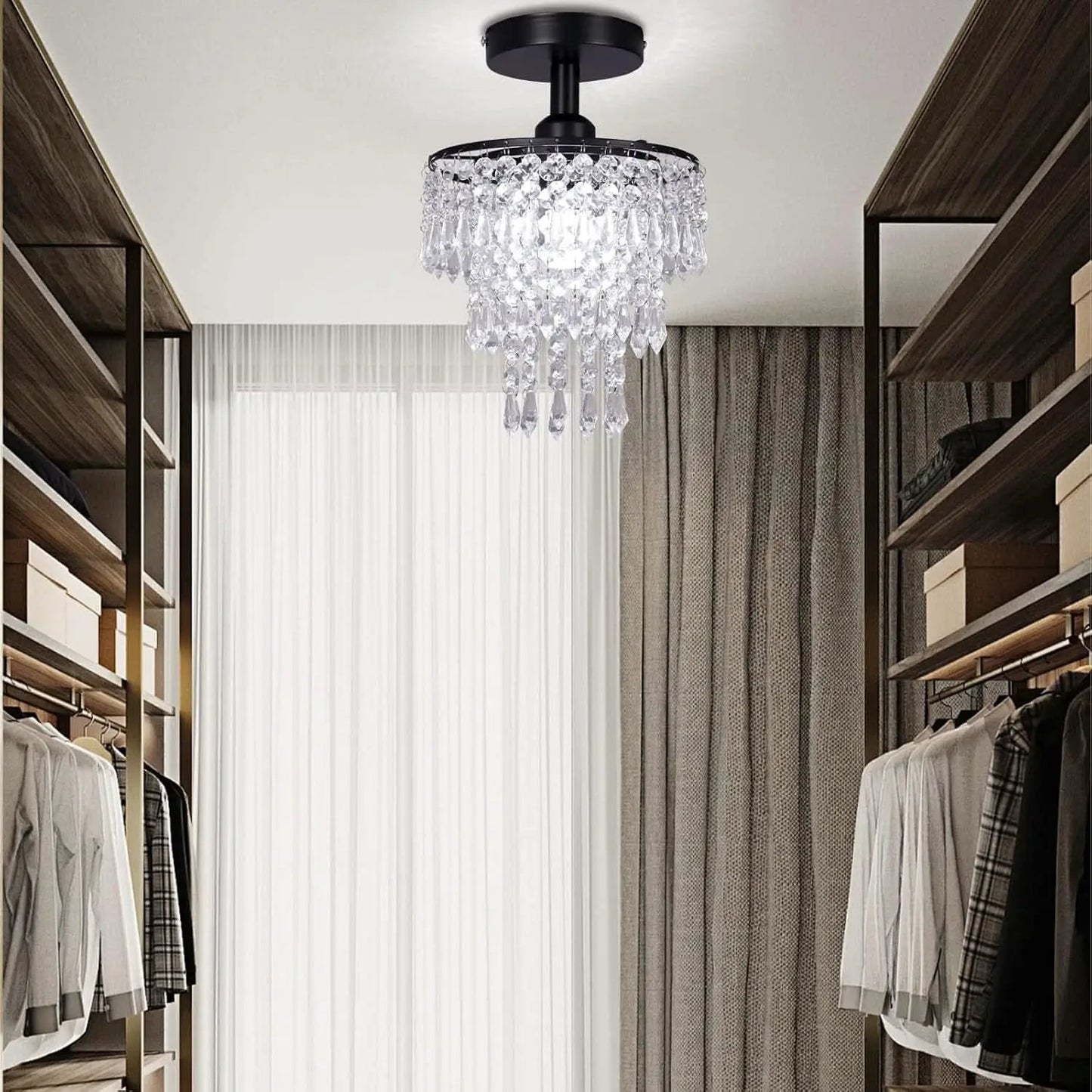 Small Black Crystal Chandelier Flush Mount With Raindrops from PriceLows™