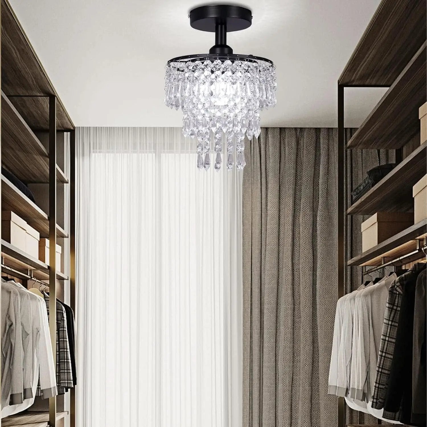 Small Black Crystal Chandelier Flush Mount With Raindrops from PriceLows™