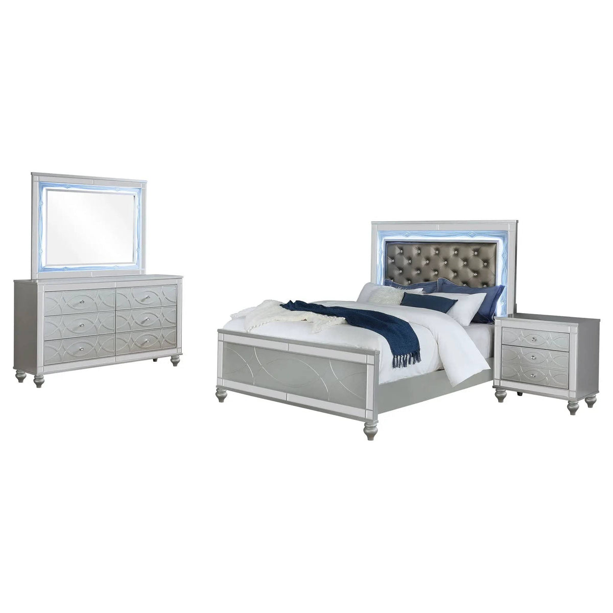 Gunnison 4-piece Queen Bedroom Set Silver Metallic | 4-Piece Set | Crystal | Bedroom