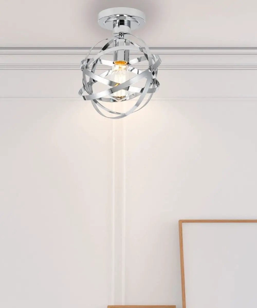 Semi Flush Mont Light | 1 Light Chrome | Elliptical Rings | 10 Inch Wide