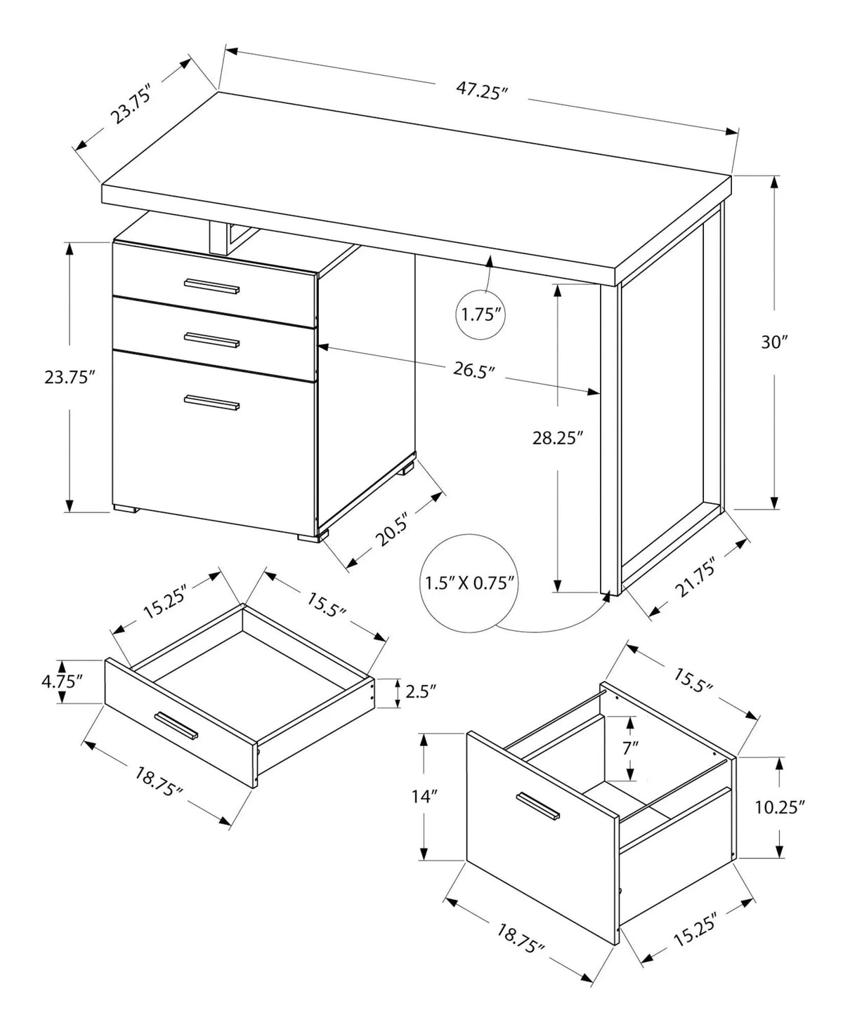 48 Inch Reversible Computer Desk | Laminate Finish | U-Shaped Metal Legs | Ample Storage Drawers