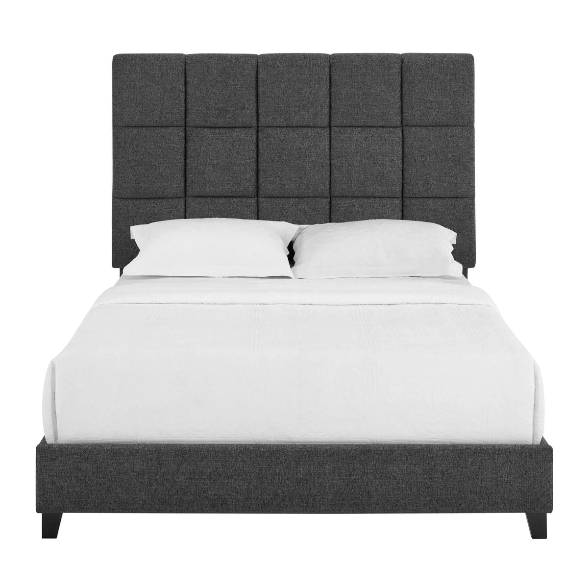 Squares Upholstered Headboard Platform Bed | Laminated Veneer Lumber | CNC-Cut Plywood Frame | 60 Inch Height