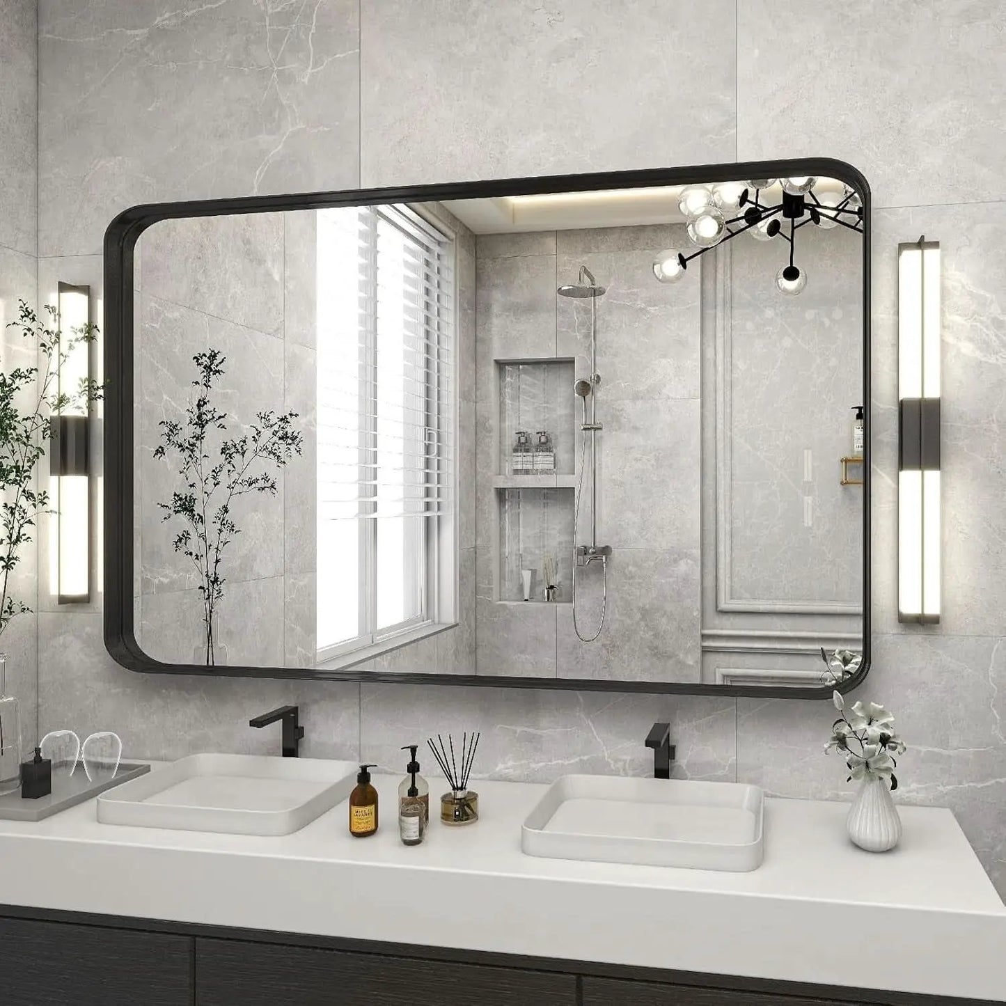 Bathroom Mirror 30x48 Inch Black Deep Frame Wall Mirror from PriceLows™