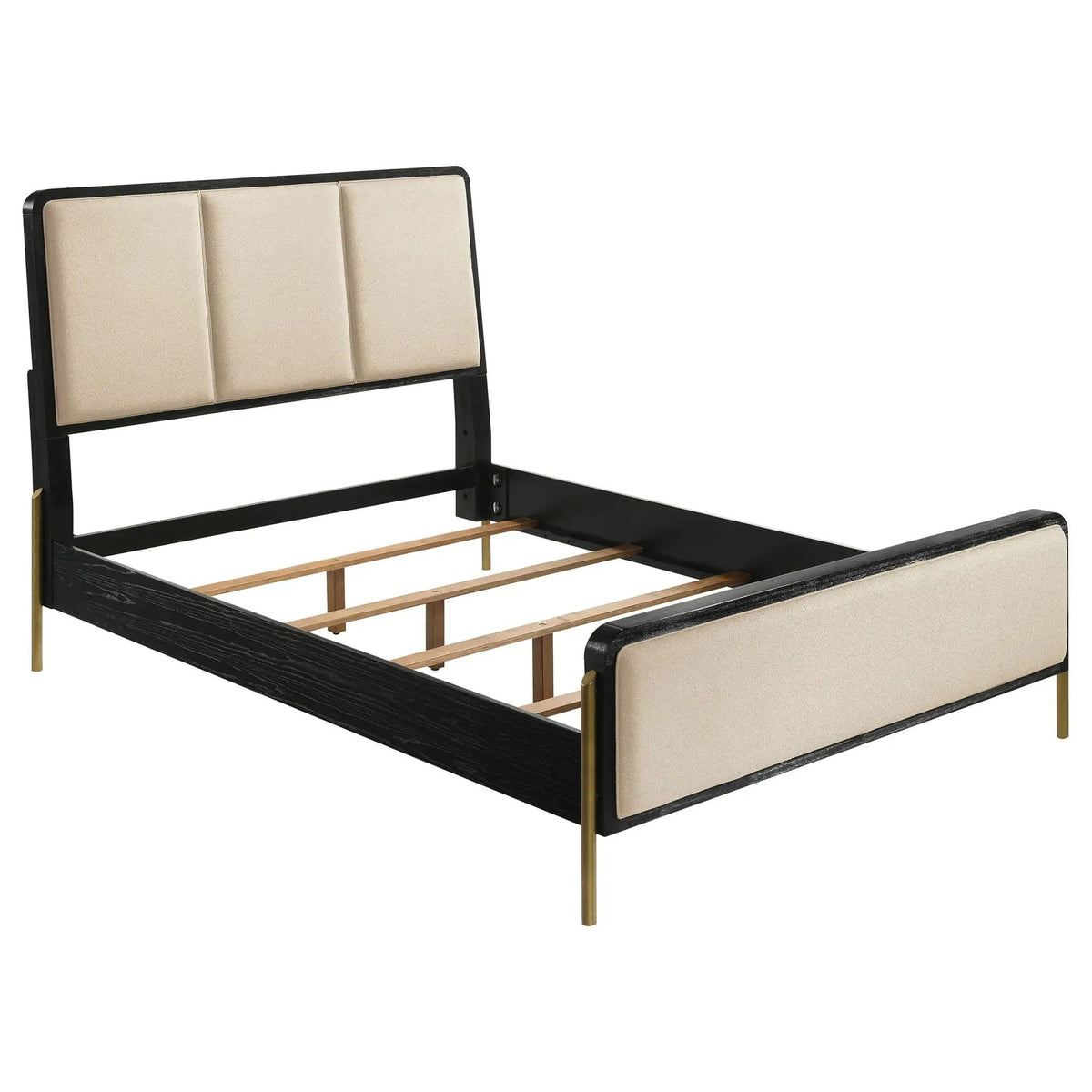 Arini 56-inch Eastern King Panel Bed Cream and | 81.25 x 92.5 x 56.25 in | Metal & Veneer | Black