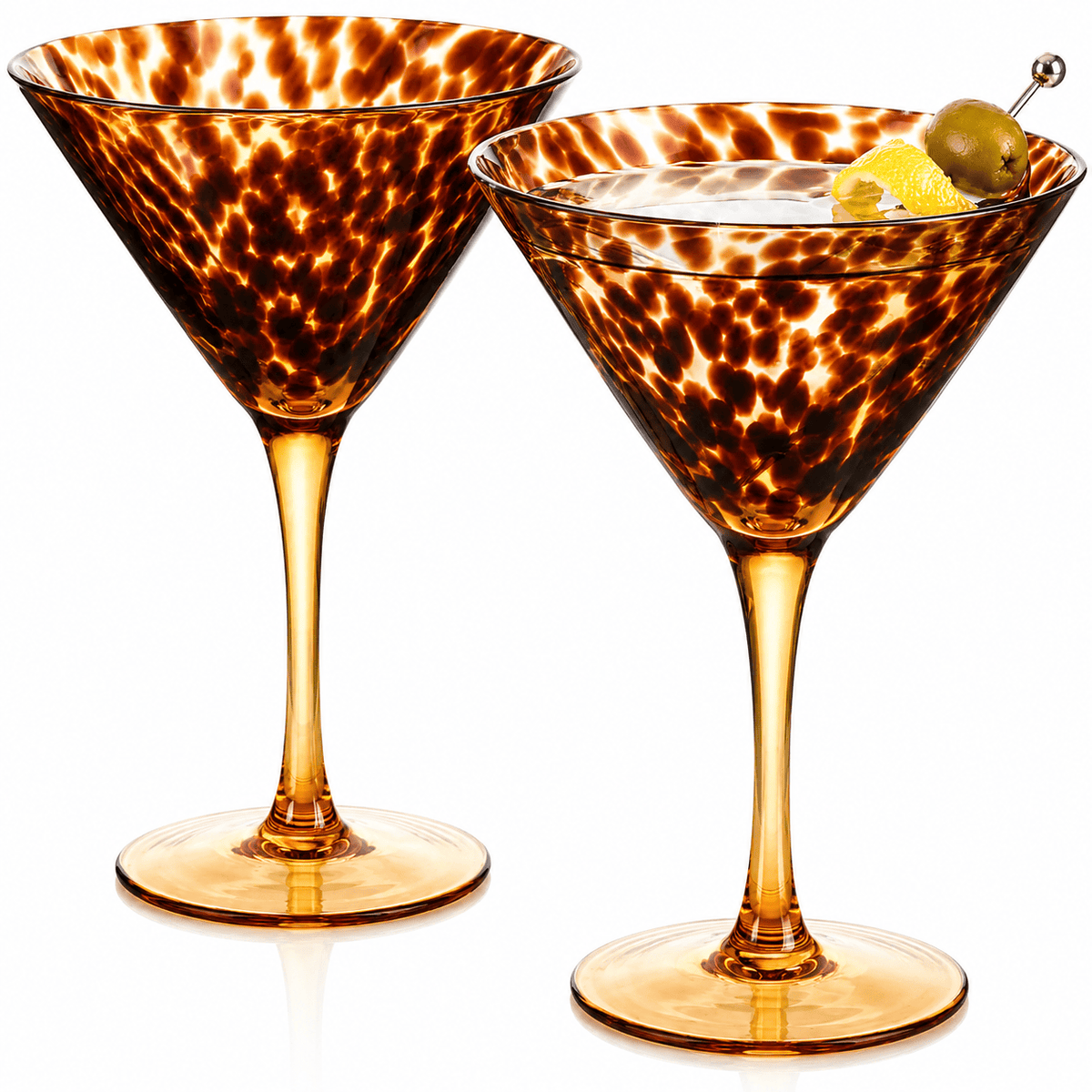 Tortoise Leopard Print Martini 9oz -, 7.1" Spotted Borosilicate Cocktail | 9 oz | Set of 2 | Glass