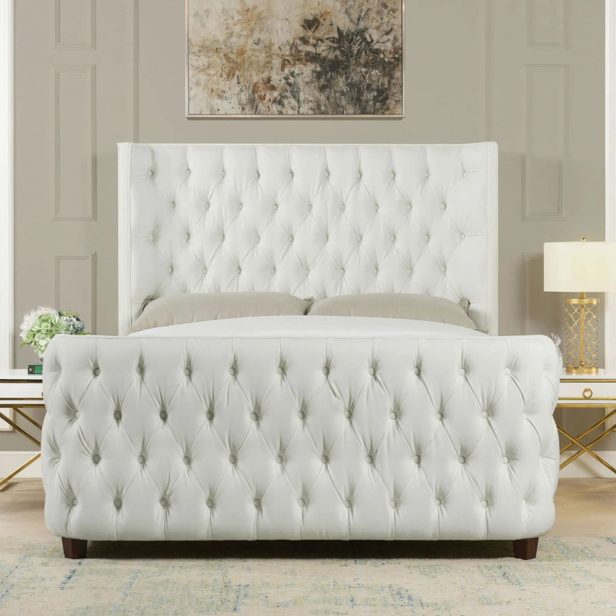 Brooklyn Tufted Panel Bed | Headboard And Footboard Set | Wingback Design | Diamond Tufting