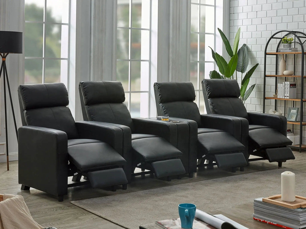 Toohey Upholstered Tufted Recliner Living Room Set Reclining Chair & Console | 127 x 39.75 x 41.25 in | Stainless Steel | Black