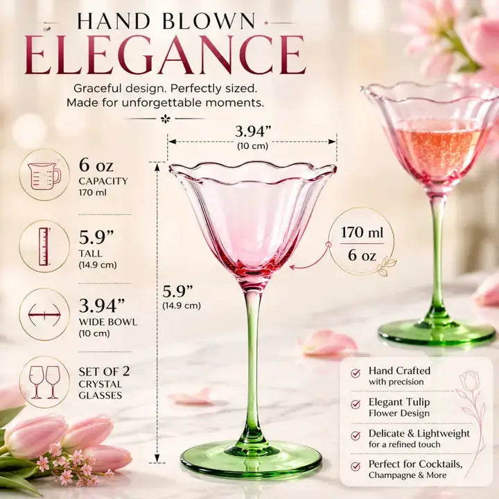 Fiore Champagne Coupe Cocktail Glassware | 6 oz | Set of 2 | Entertaining