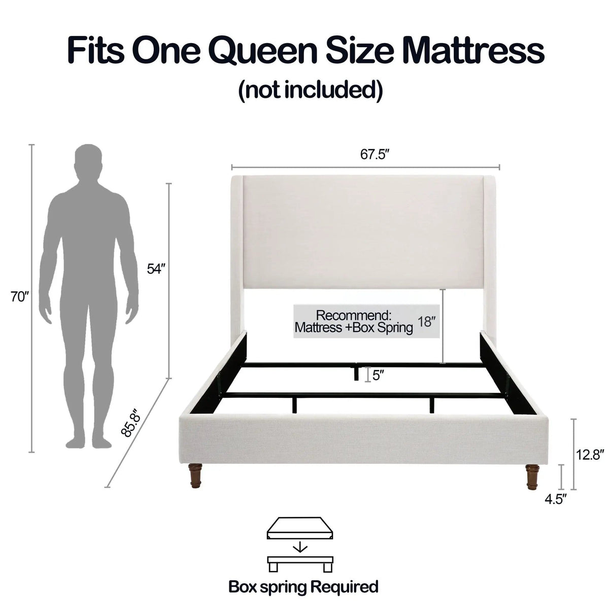 Hayden Upholstered Wingback Bed With Tall Headboard | 2 Pieces | Solid Wood & Walnut | Bedroom