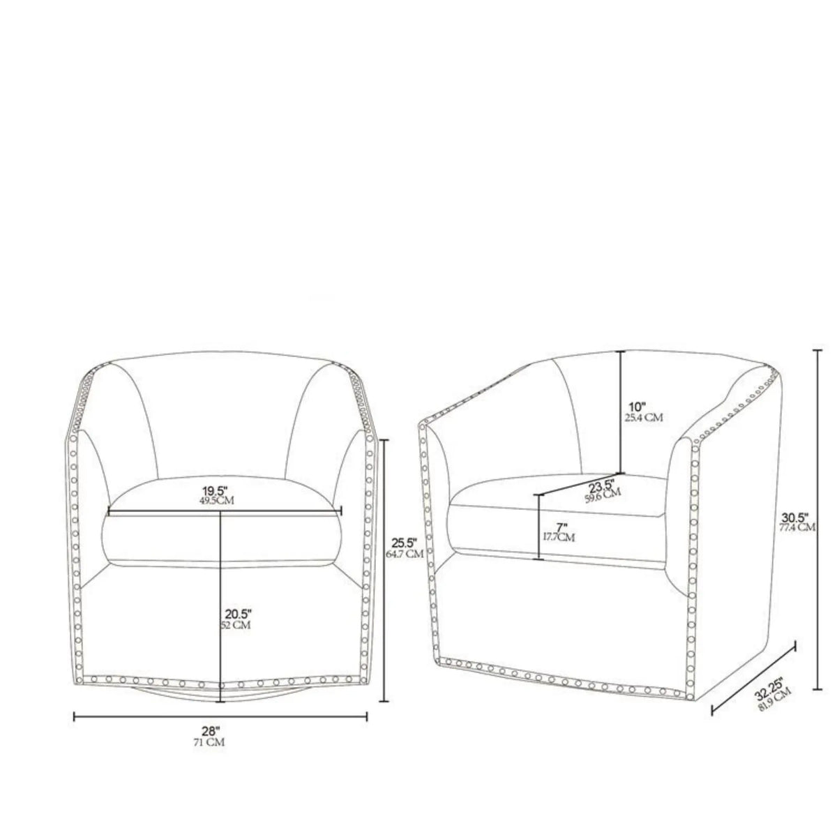 Swivel Chair With 360 Degree Rotation | Silver Nailhead Accents | Metal Base | High-Density Foam Cushion