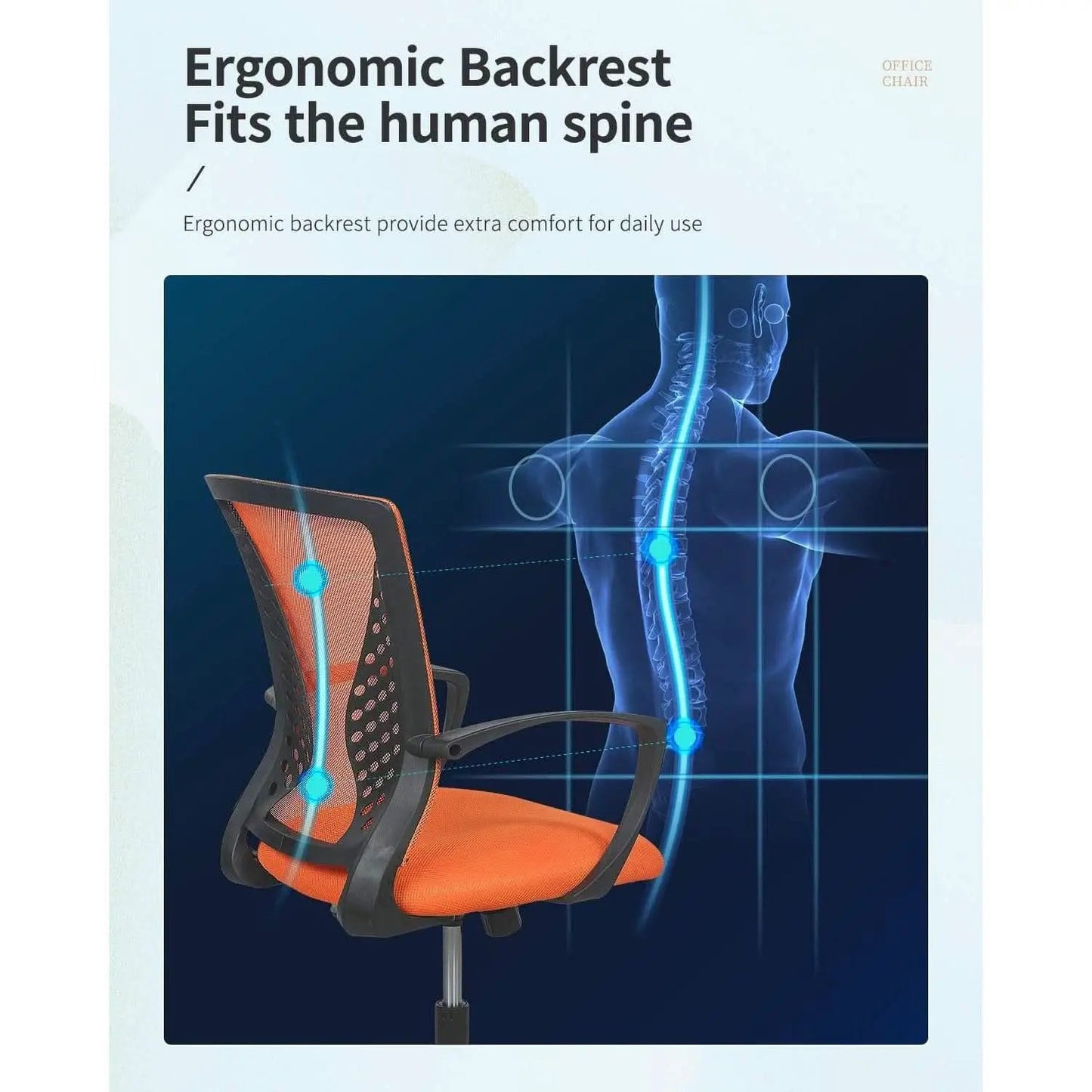 Ergonomic Orange Mesh Office Chair With Armrests Swivel from PriceLows™