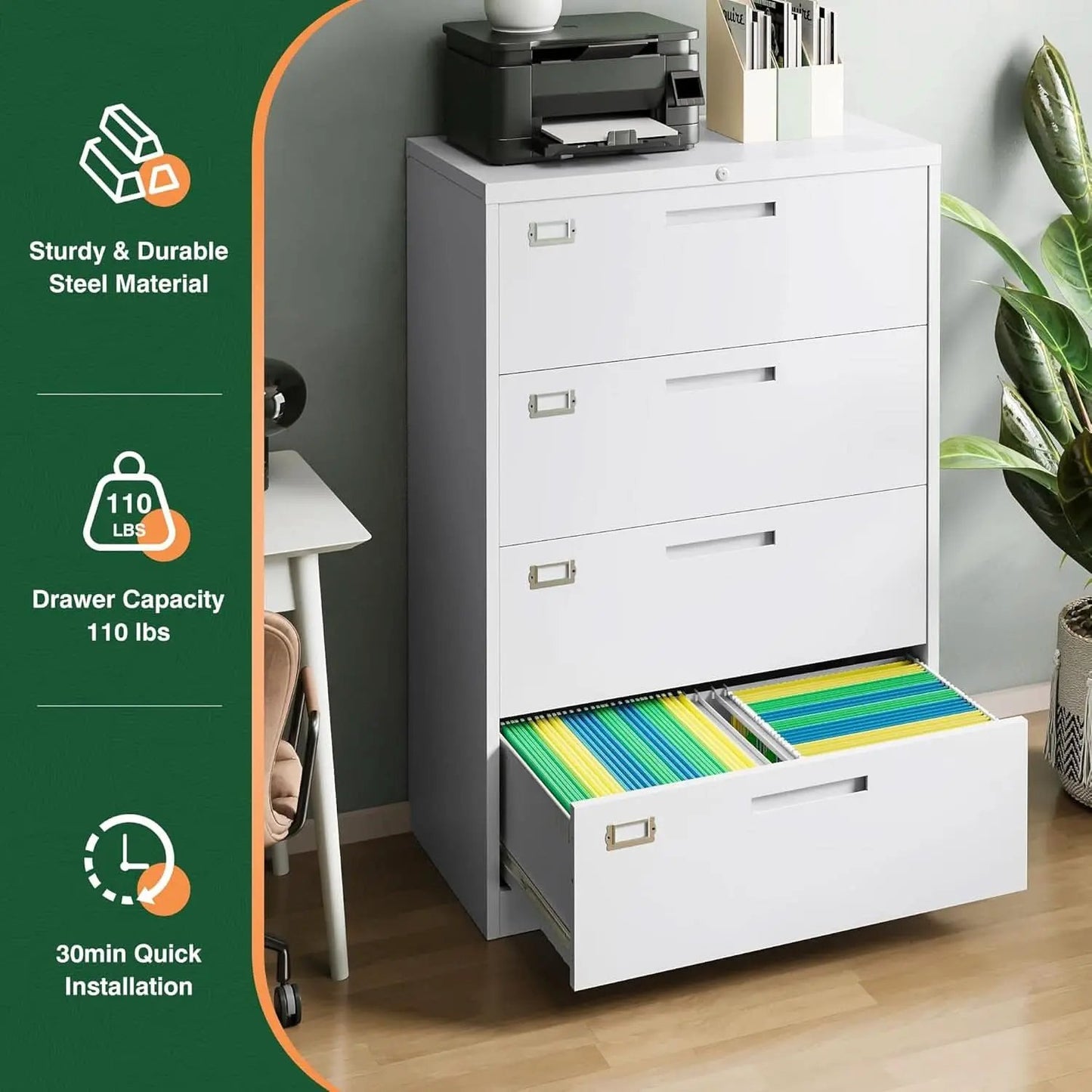 4 Drawer File Cabinet With Lock White Metal Lateral Filing from PriceLows™