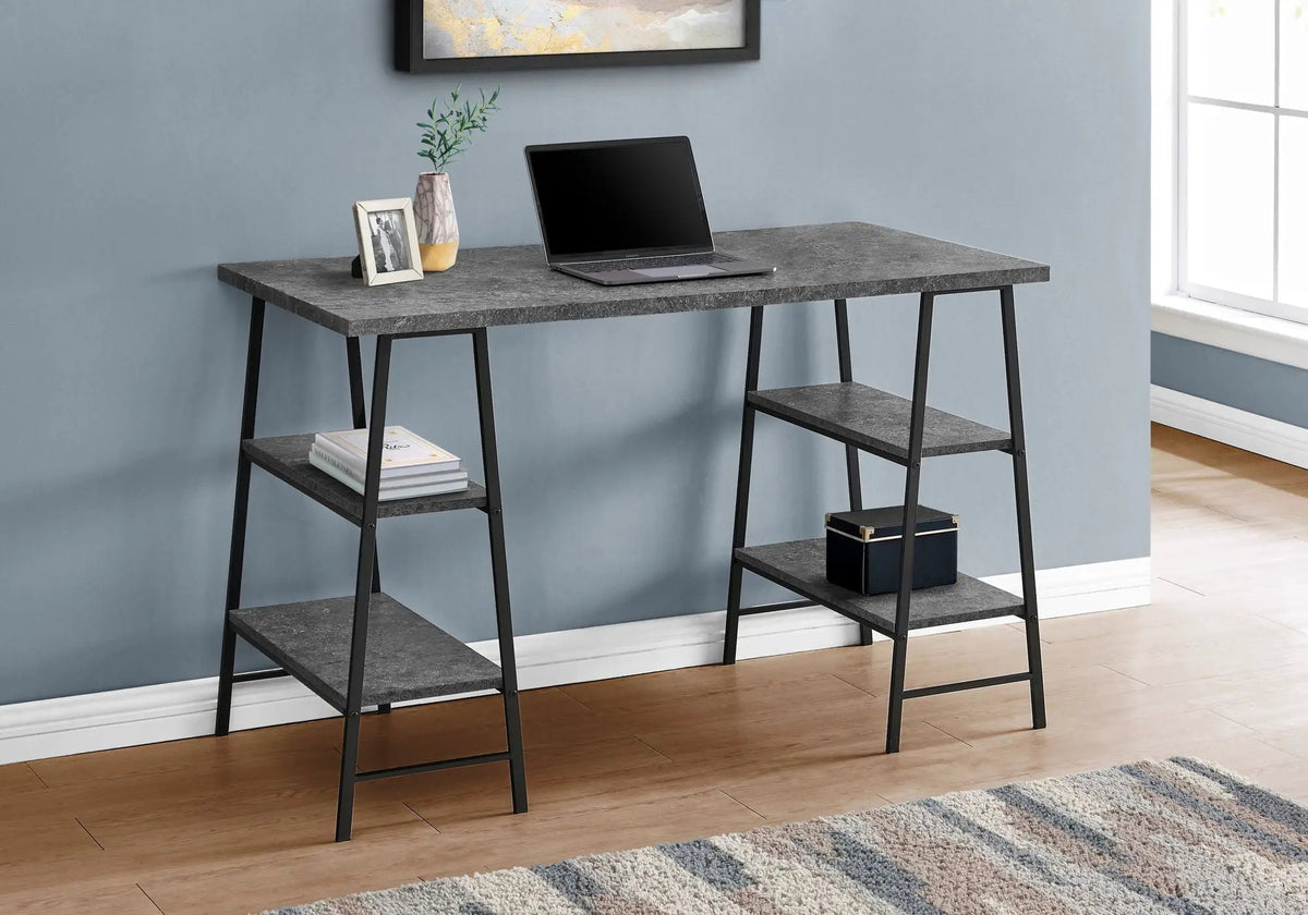 Sawhorse Computer Desk | 47.25 Inch Width | Four Open Shelves | Industrial Style