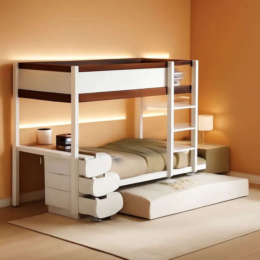 Twin Over Twin Bunk Bed With Desk USB Ports White Walnut from PriceLows™