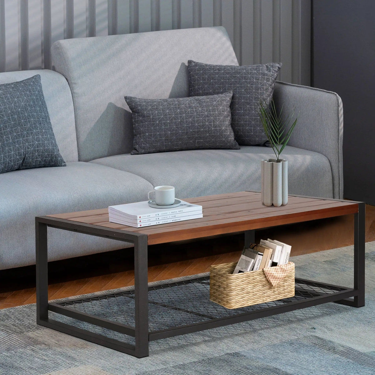 Console Coffee Table With Reclaimed Wood Finish, For Living Room - | 44 x 23 x 18 in | Solid Wood | Natural