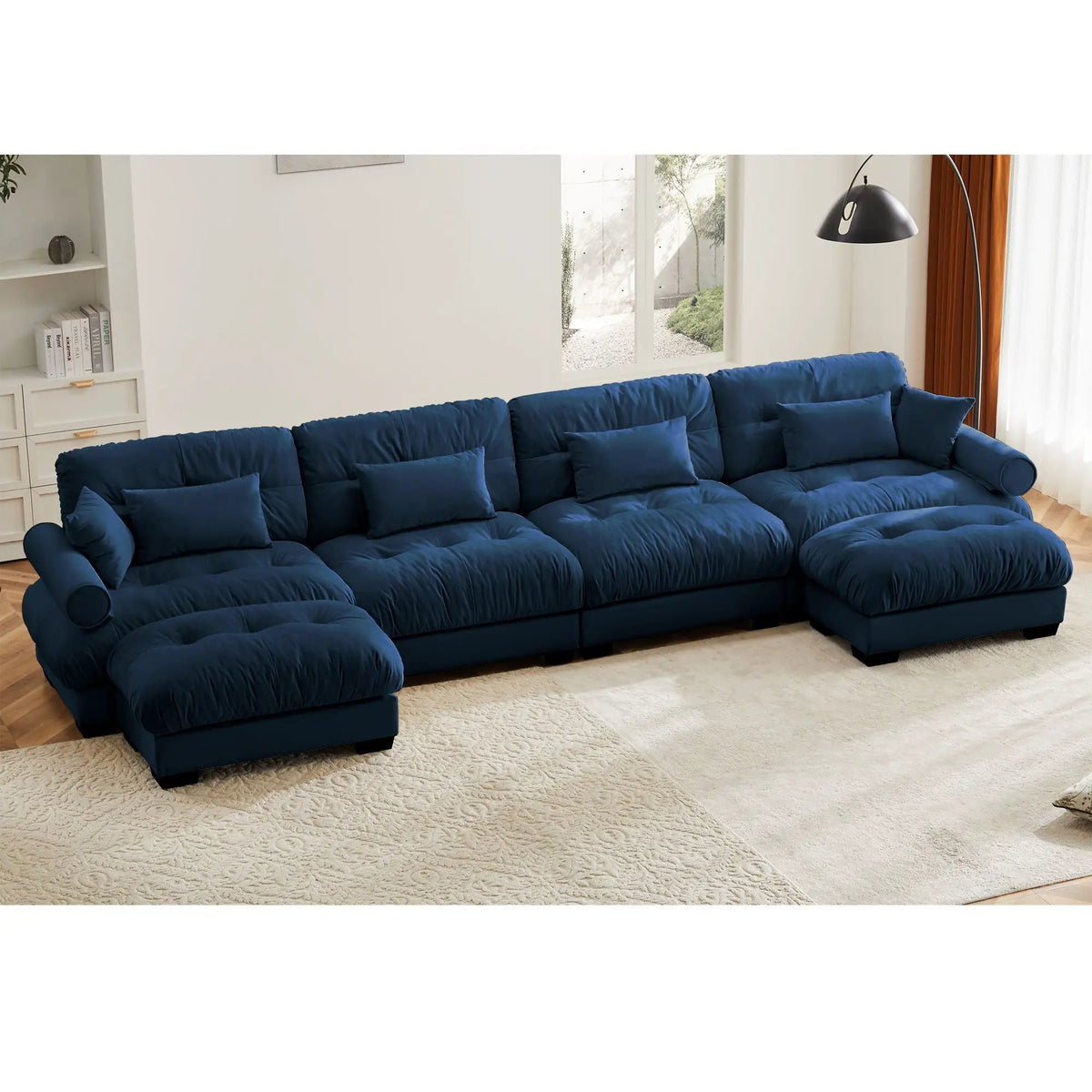 Modular Sectional Sofa | Deep Comfort Cushions | Vintage Fabric Ottoman