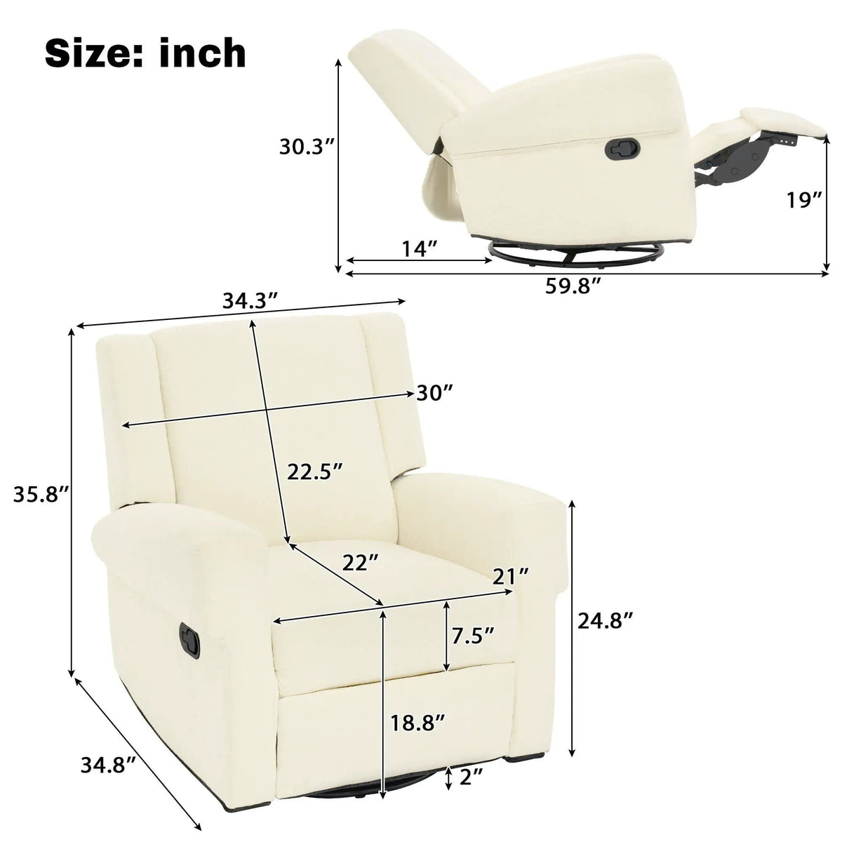 Manual Recliner Chair With Swivel Rocker Function, Dual Recline Angles | 2 Pieces | Iron & Plywood | Living Room