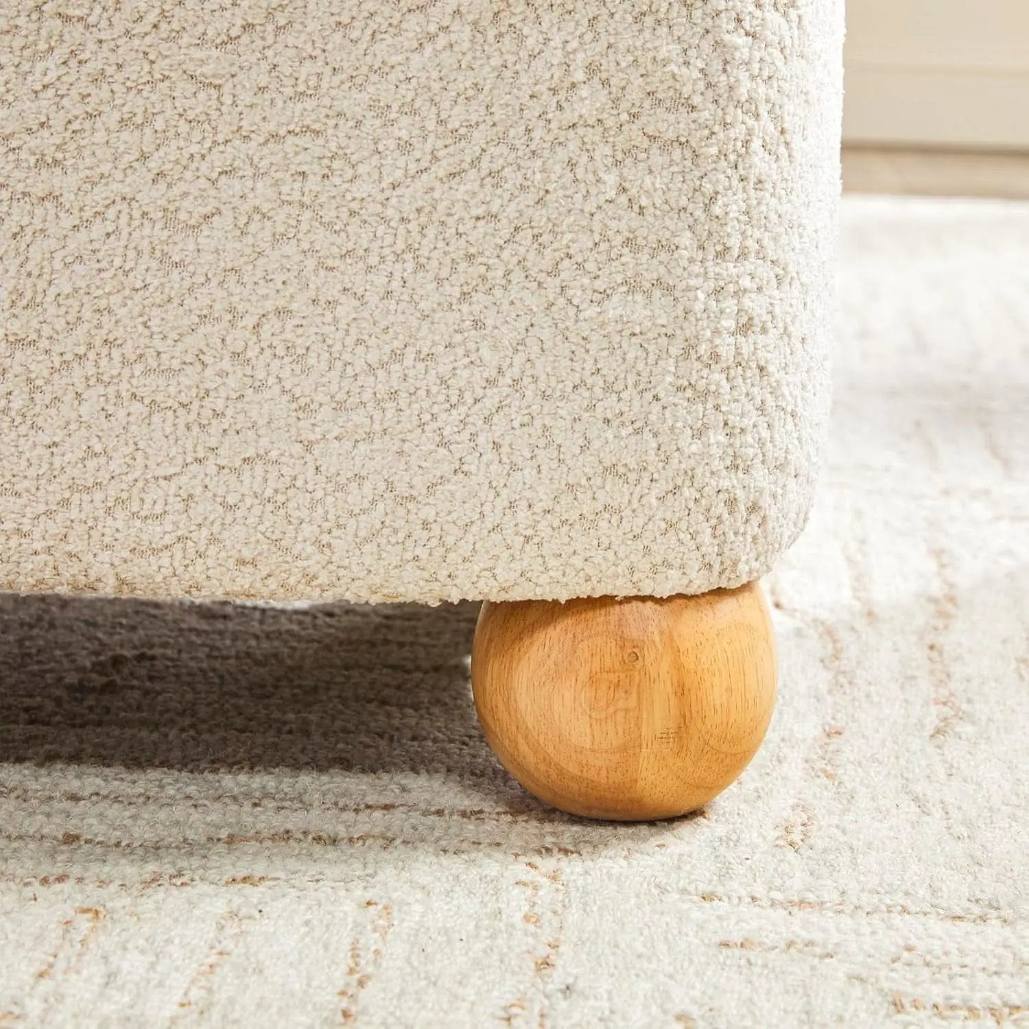Ivory Luxurious Storage Bouclé Ottoman Wooden Legs from PriceLows™