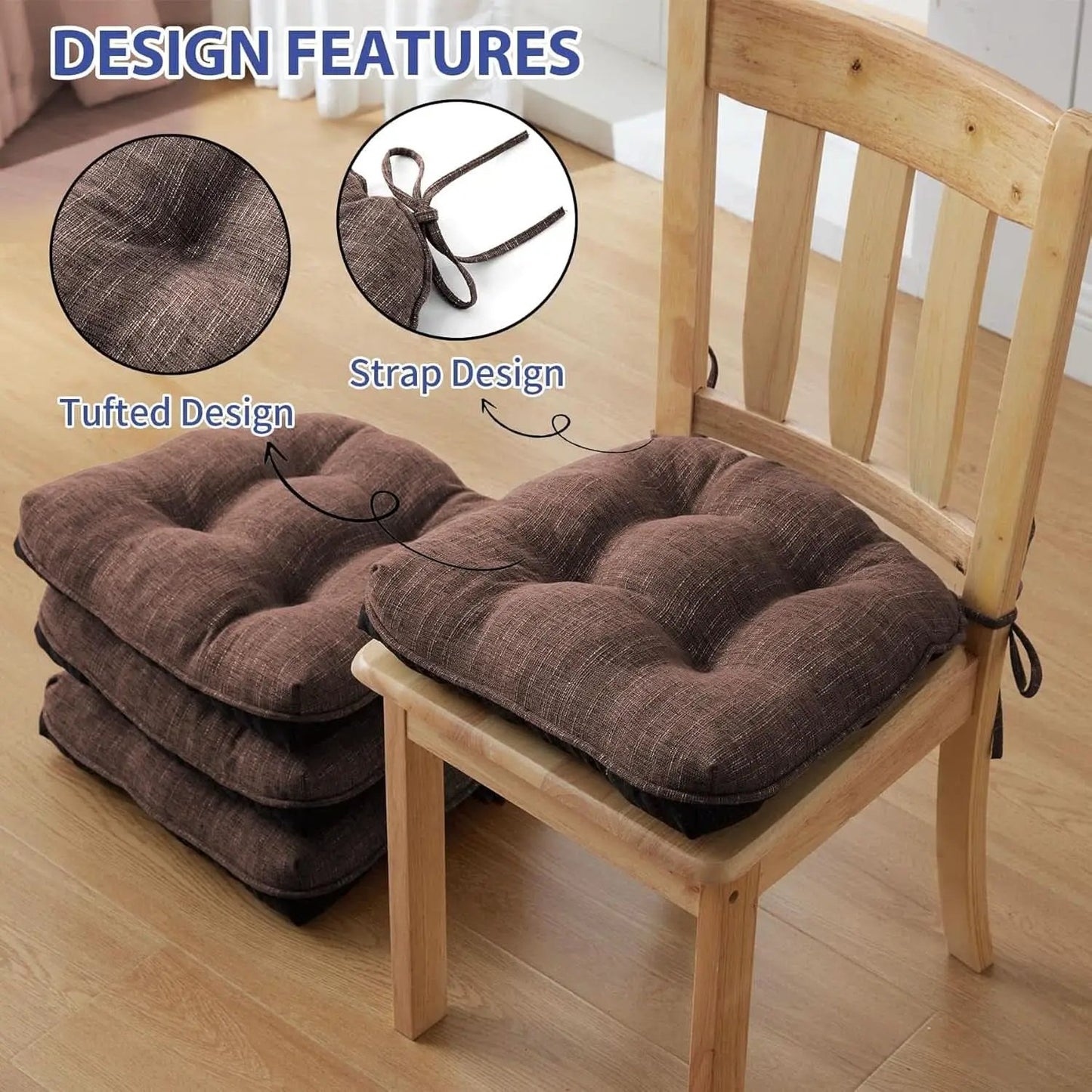 Tufted Memory Foam Dining Chair Cushions Set Of 4 Brown from PriceLows™