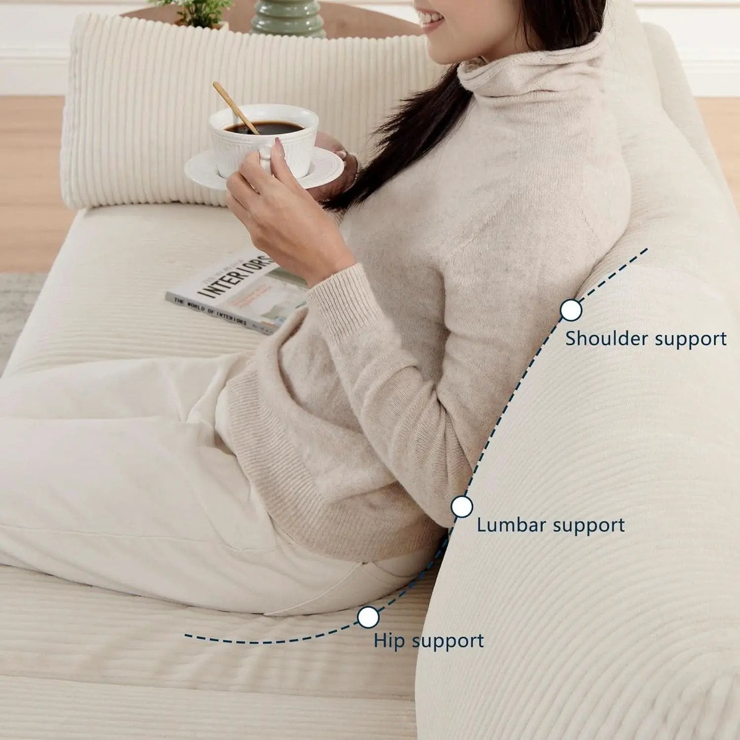 Beige 38 Inch Modern Upholstered Accent Reading Armchair from PriceLows™