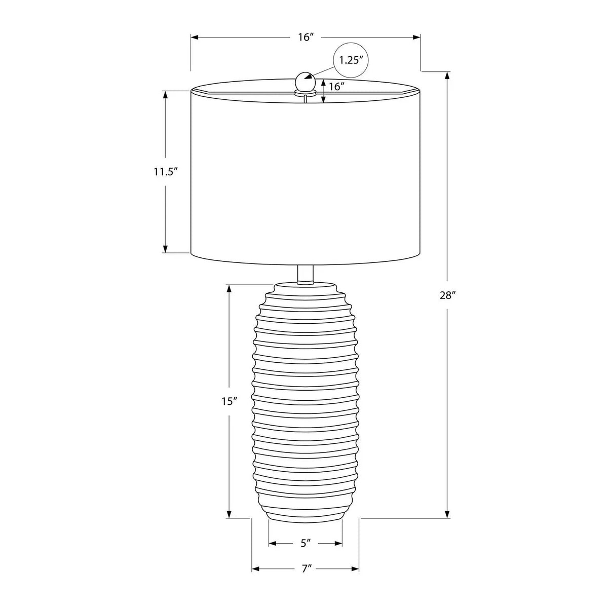 Cream Resin Table Lamp | Ridged Beehive Base | 28 Inch Height | Grey Wood Finial