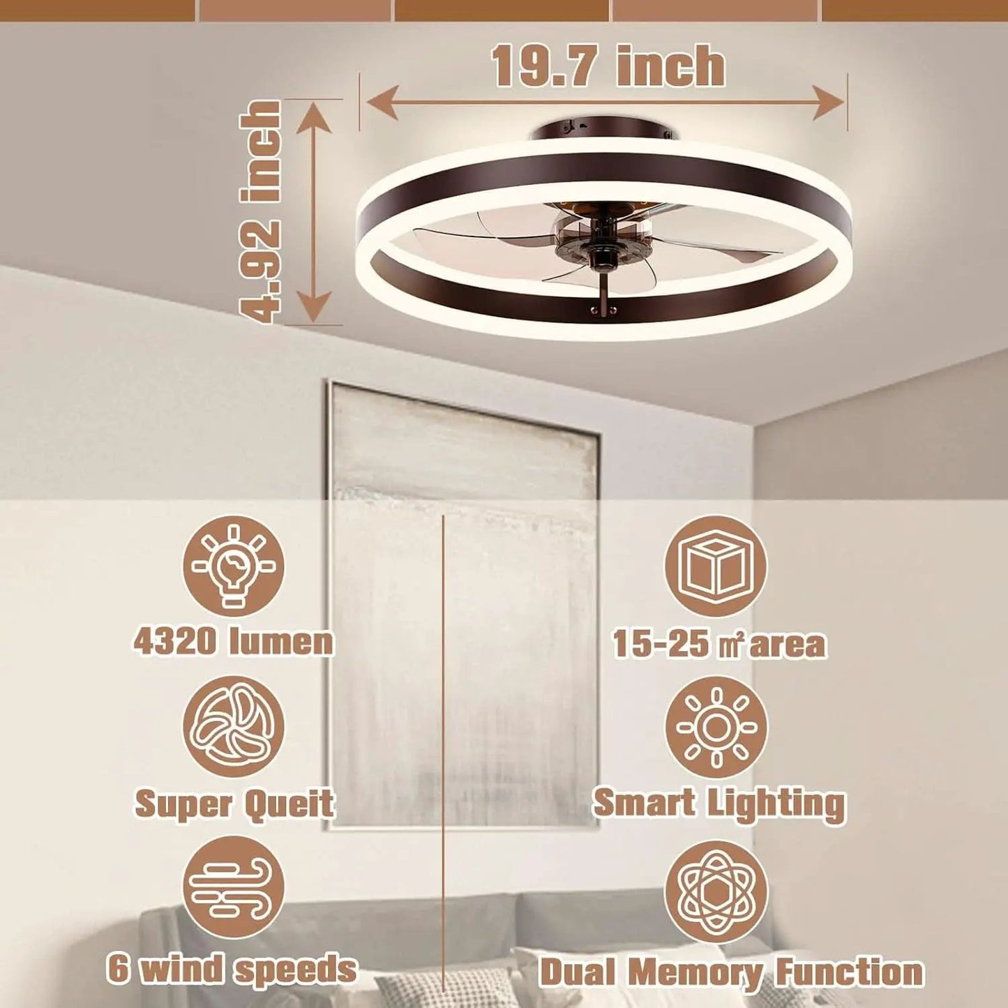19.7 Inch Low Profile Ceiling Fan With Light Remote from PriceLows™