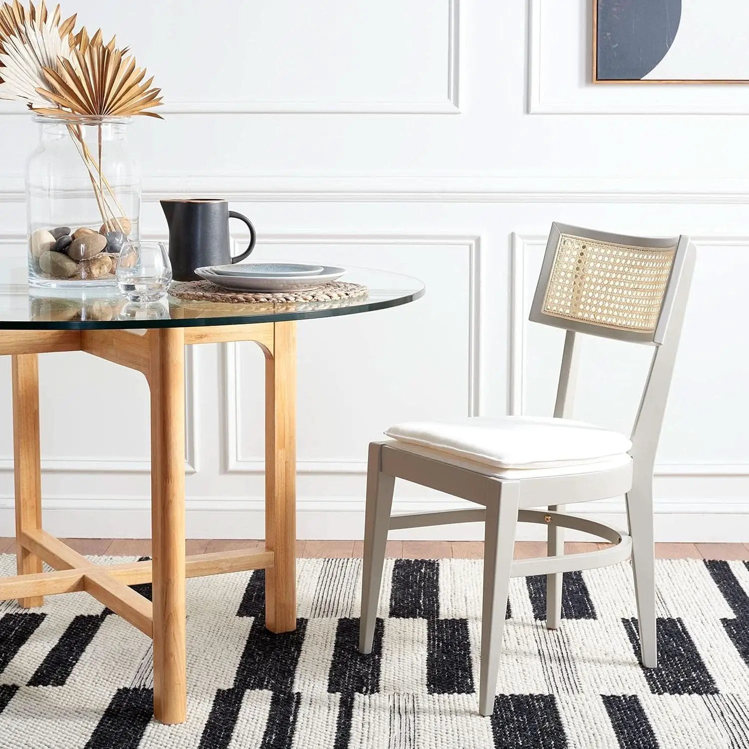 Coastal Grey Cane Seat Cushion Dining Chair For Kitchen from PriceLows™