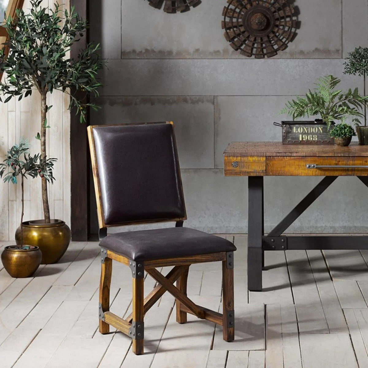 Lancaster Dining Chair Upholstery | 22 x 19.5 x 38.5 in | Solid Wood & Faux Leather | Chocolate