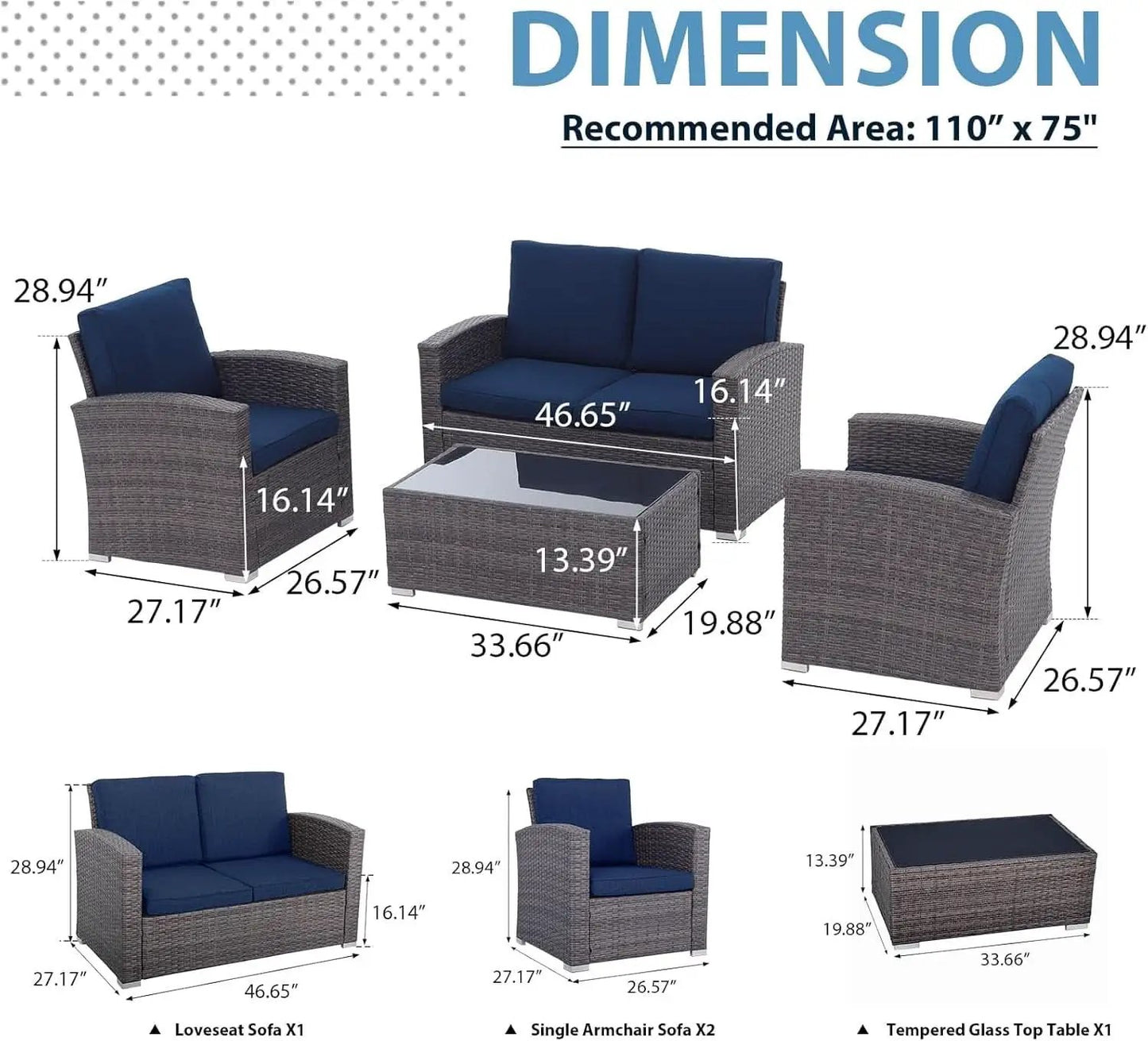 Navy Blue Outdoor Rattan Patio Furniture Set for Gatherings from PriceLows™