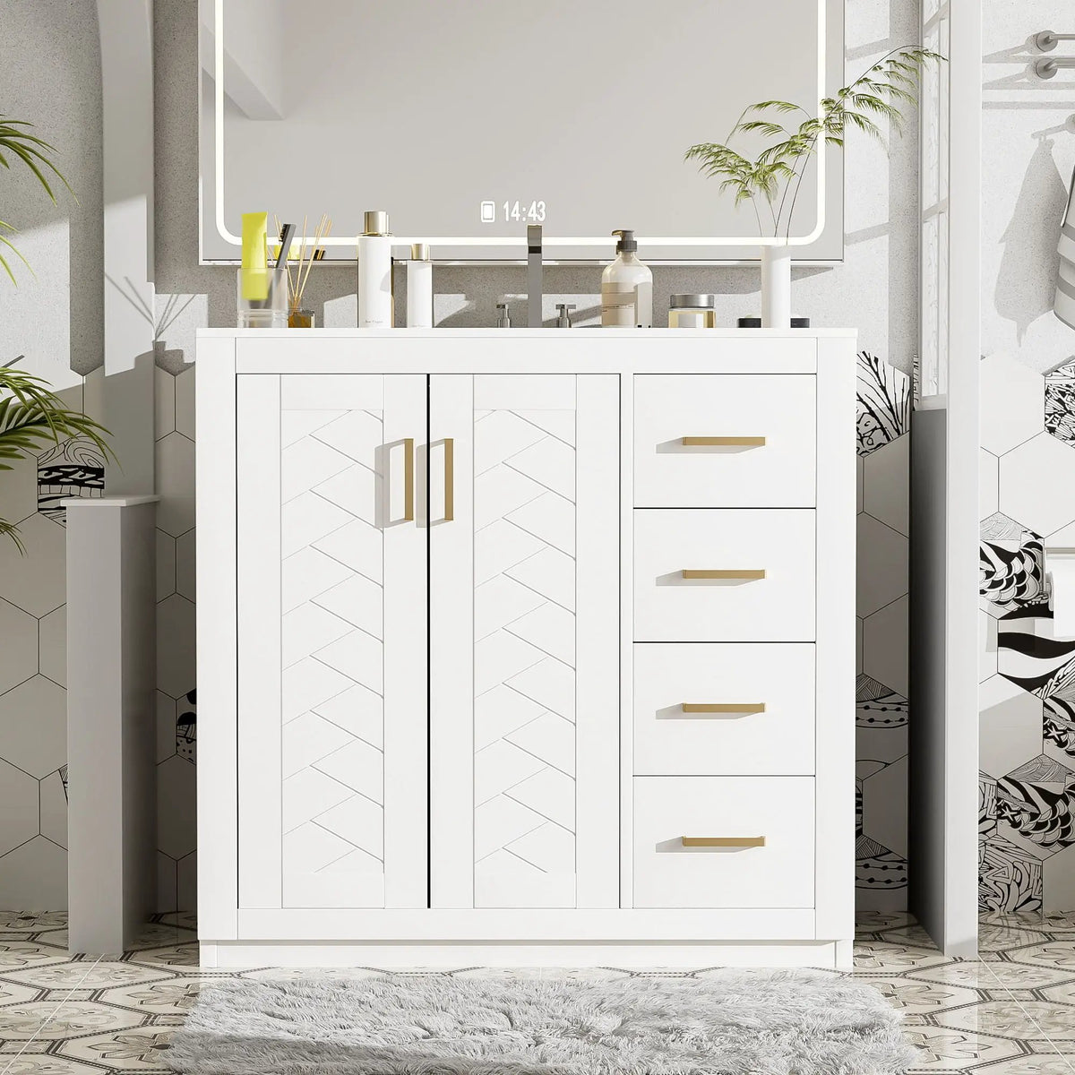 36 Inch Bathroom Vanity | Ceramic Sink Combo | 3 Drawers | Soft Closing Doors