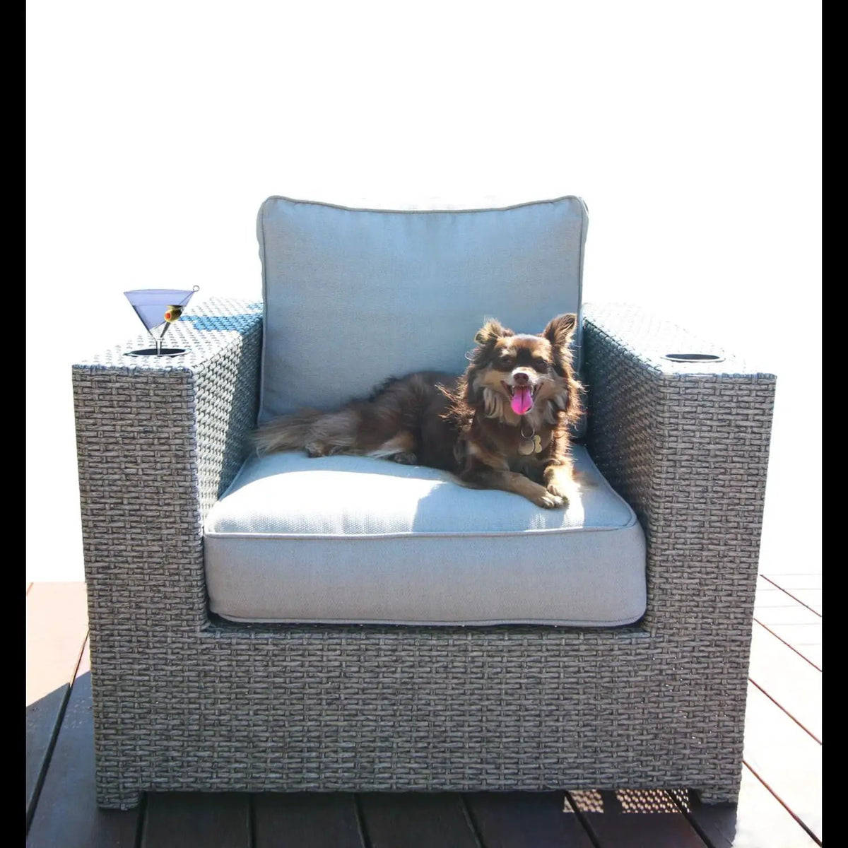 Outdoor Conversation Set | Fire Pit Included | 5 Inch Olefin Cushions | Espresso HDPE Wicker