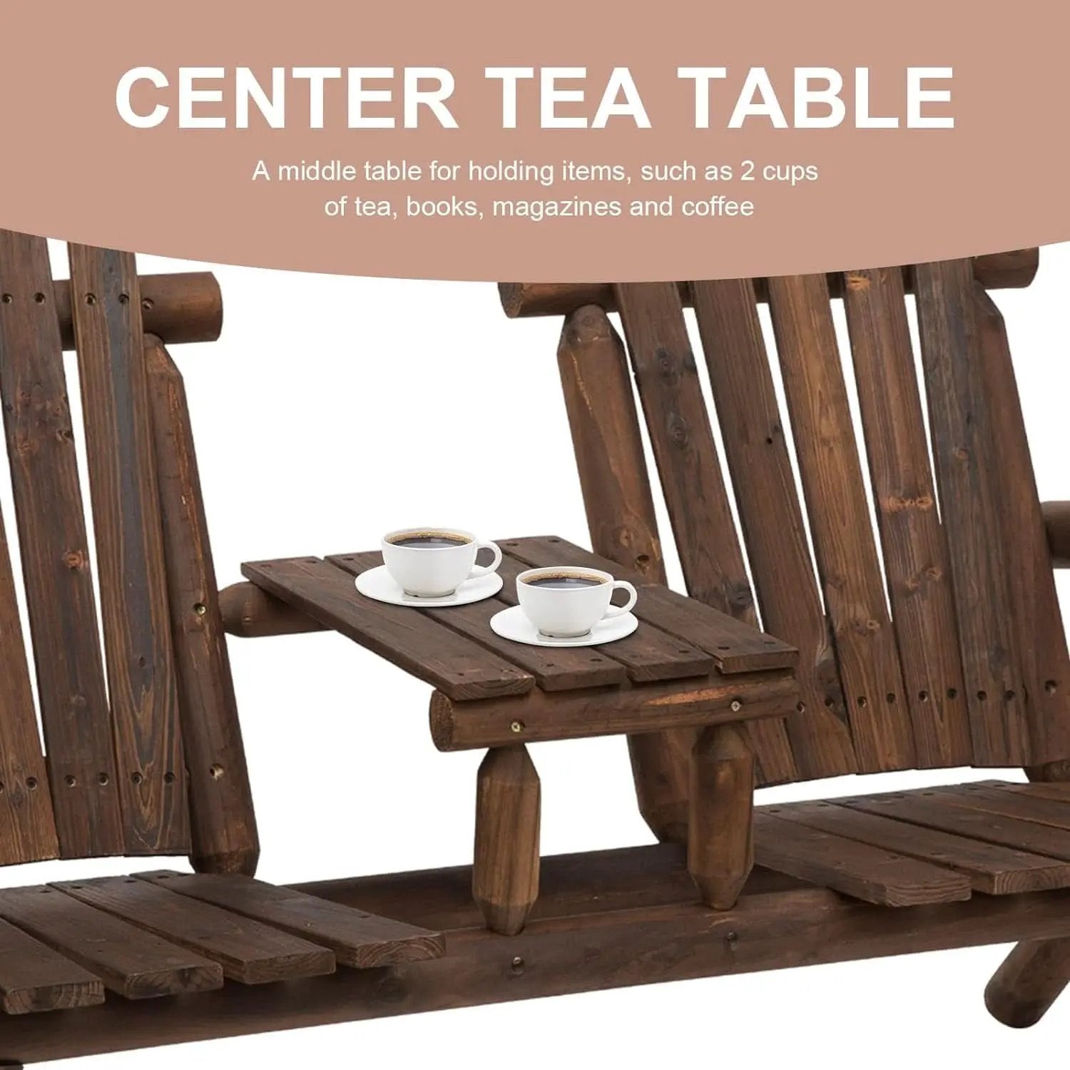 Two-Seat Wooden Adirondack Chair With Integrated Table from PriceLows™