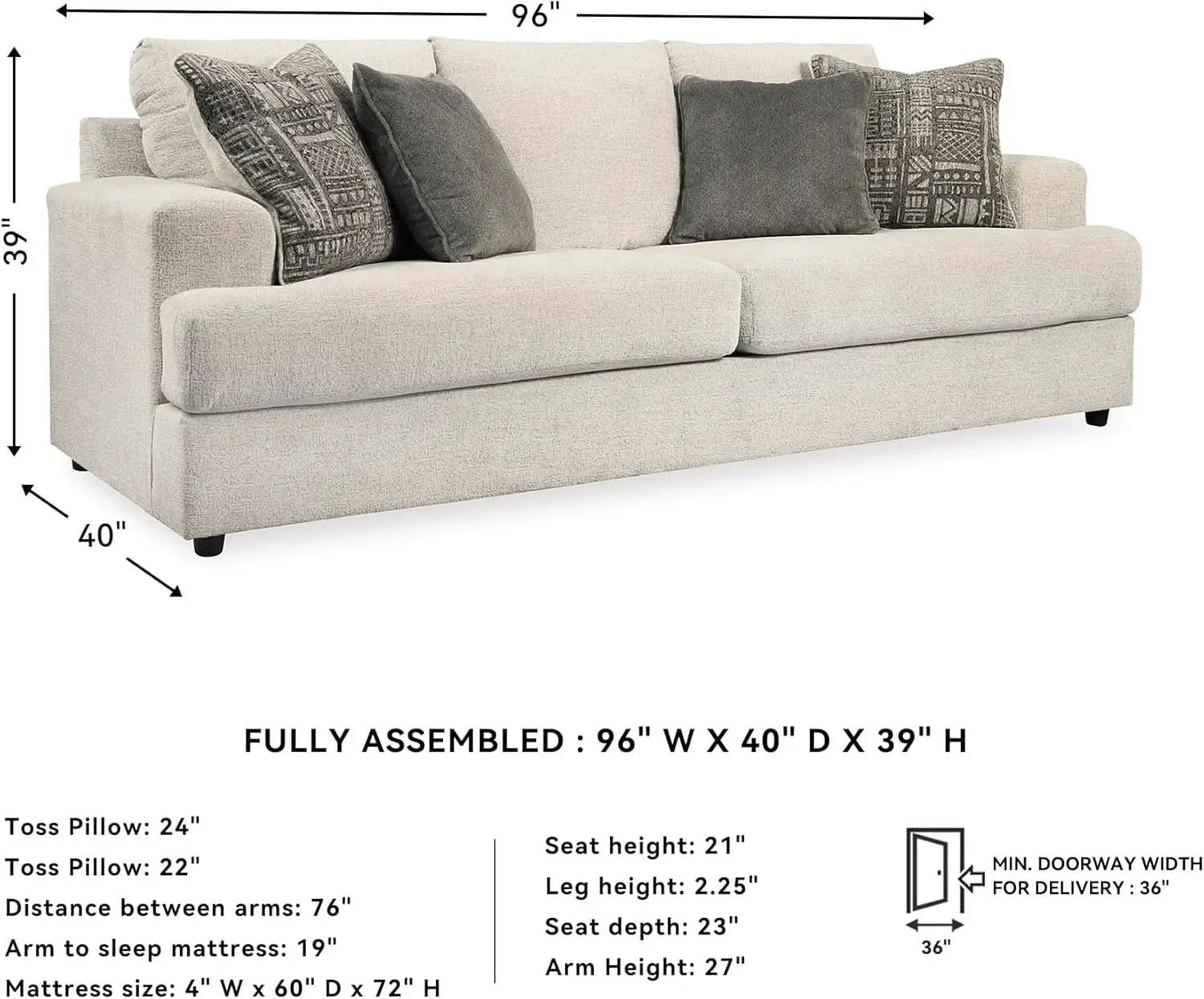 Soletren Premium Chenille Queen Sofa Sleeper White from PriceLows™
