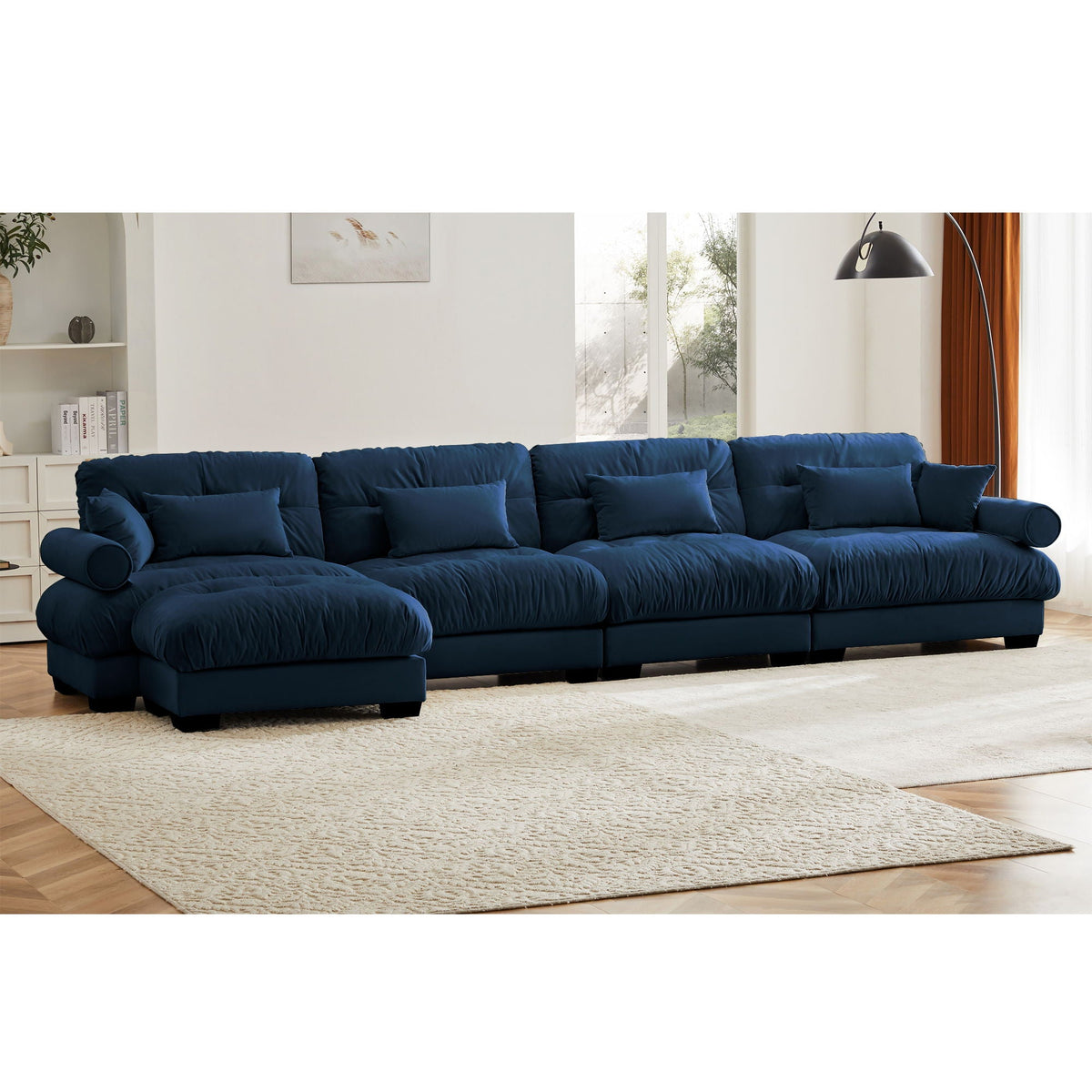 Modular Sectional Sofa | Deep Comfort Cushions | Vintage Fabric Ottoman