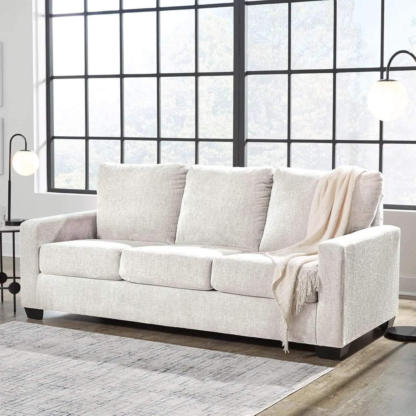 White Queen Upholstered Sleeper Sofa With Gel Memory Foam from PriceLows™