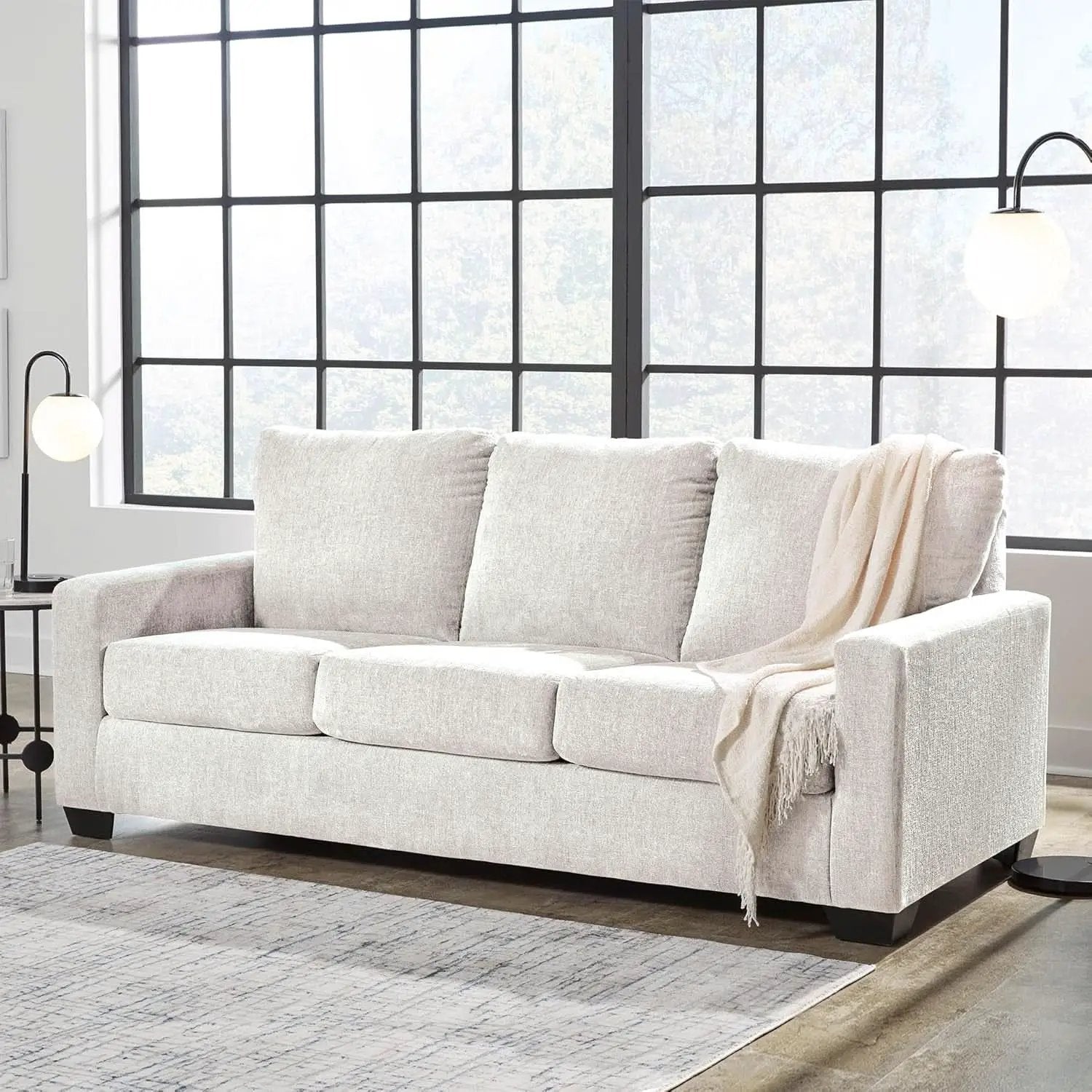White Queen Upholstered Sleeper Sofa With Gel Memory Foam from PriceLows™