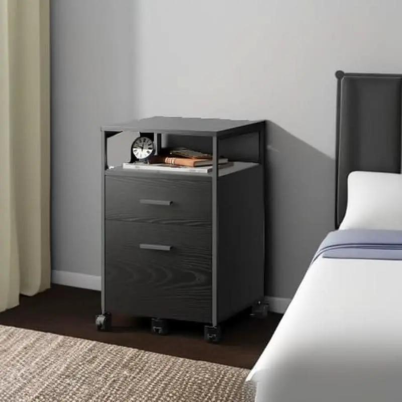 2 Drawer Mobile File Cabinet With Open Storage Shelf Black from PriceLows™